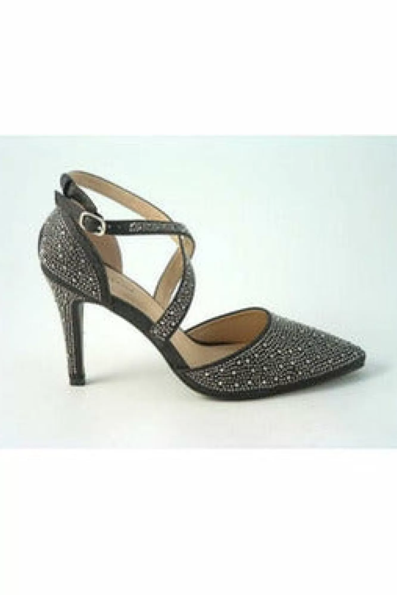 High Heels^Glitz Shoes Clora Sabatine Diamante Strapped Court Shoe Black