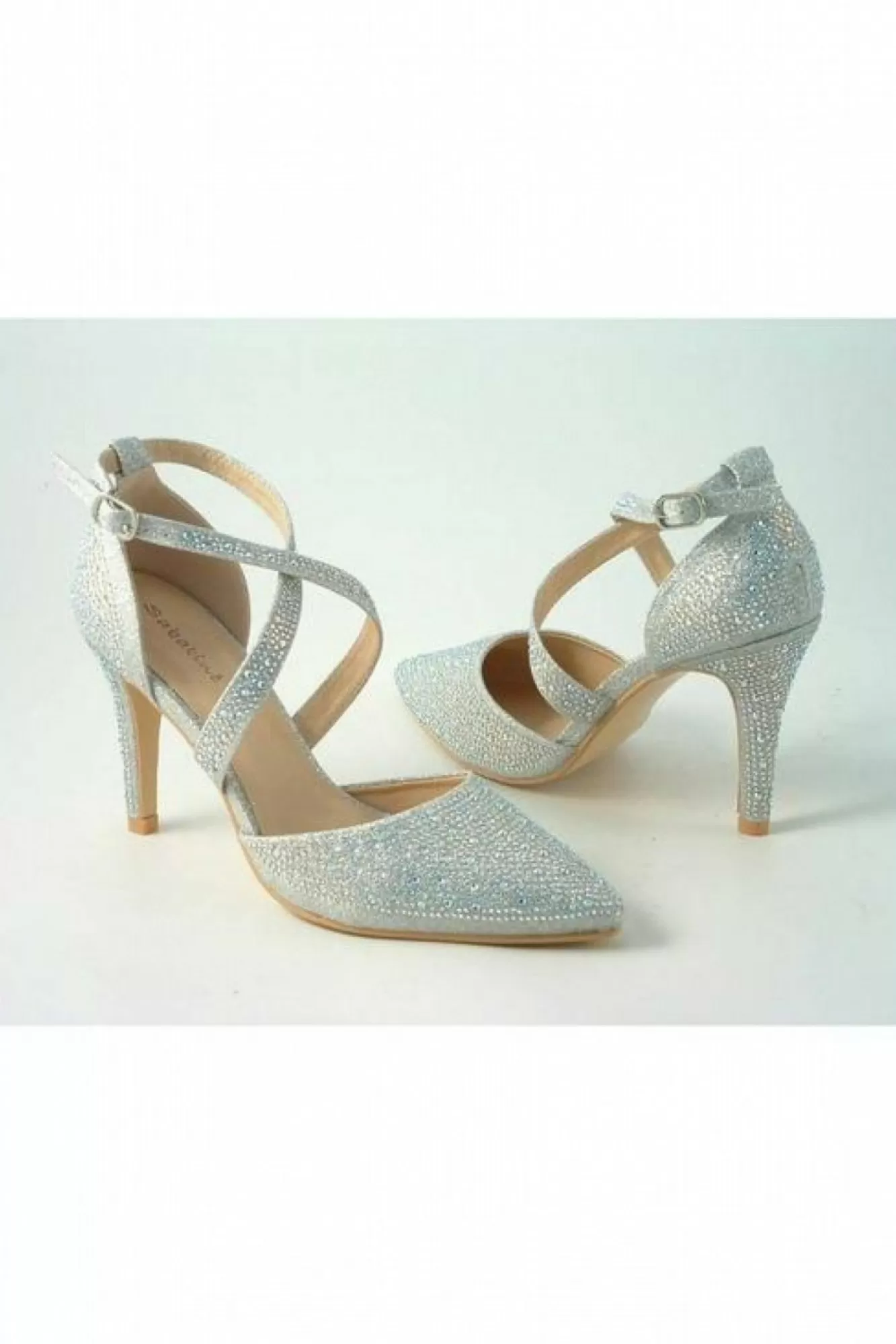 High Heels^Glitz Shoes Clora Sabatine Diamante Strapped Court Shoe Silver
