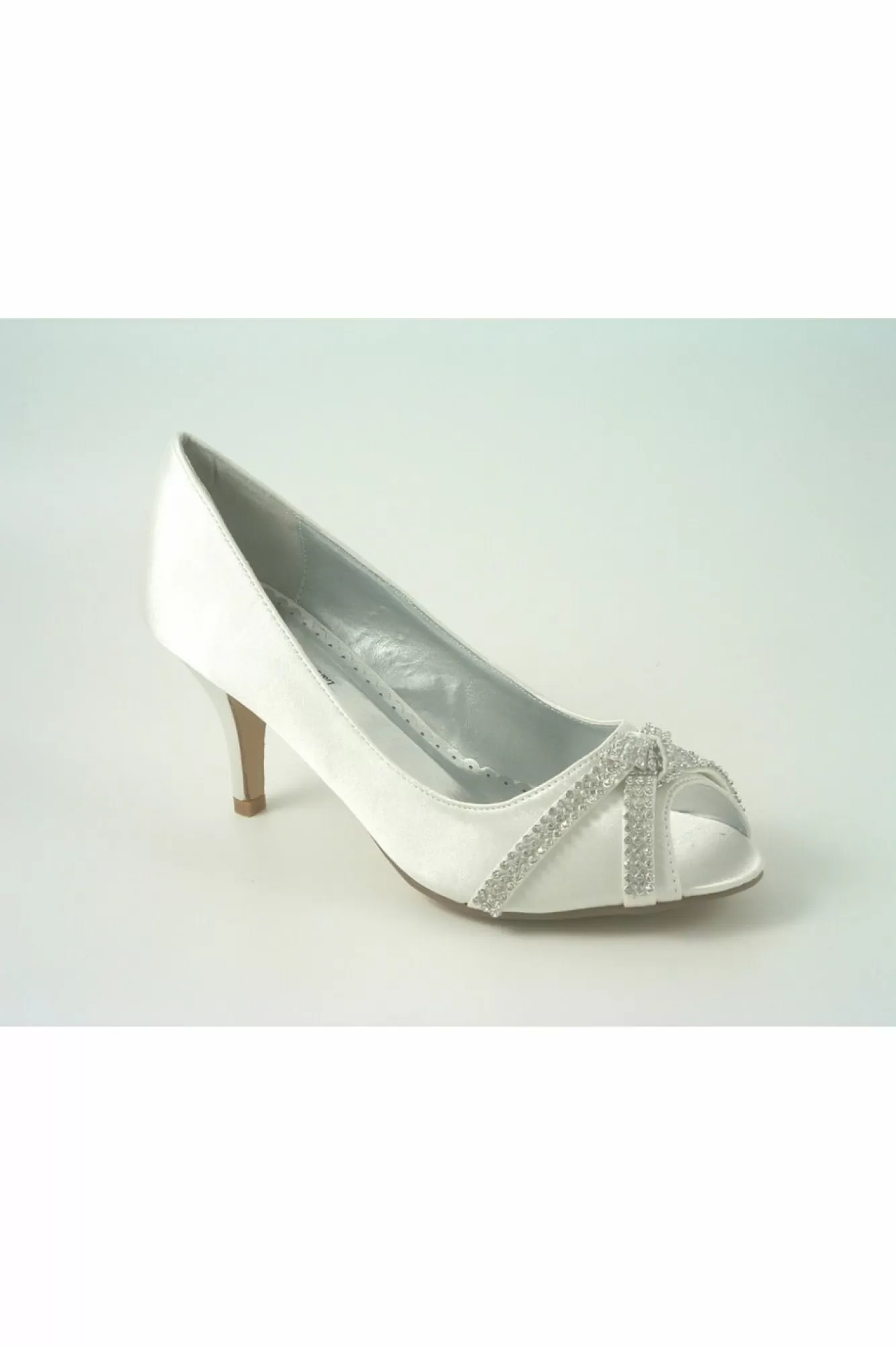 Mid Heels^Glitz Shoes Diamante Metallic Peep Toe Court Shoe Ivory