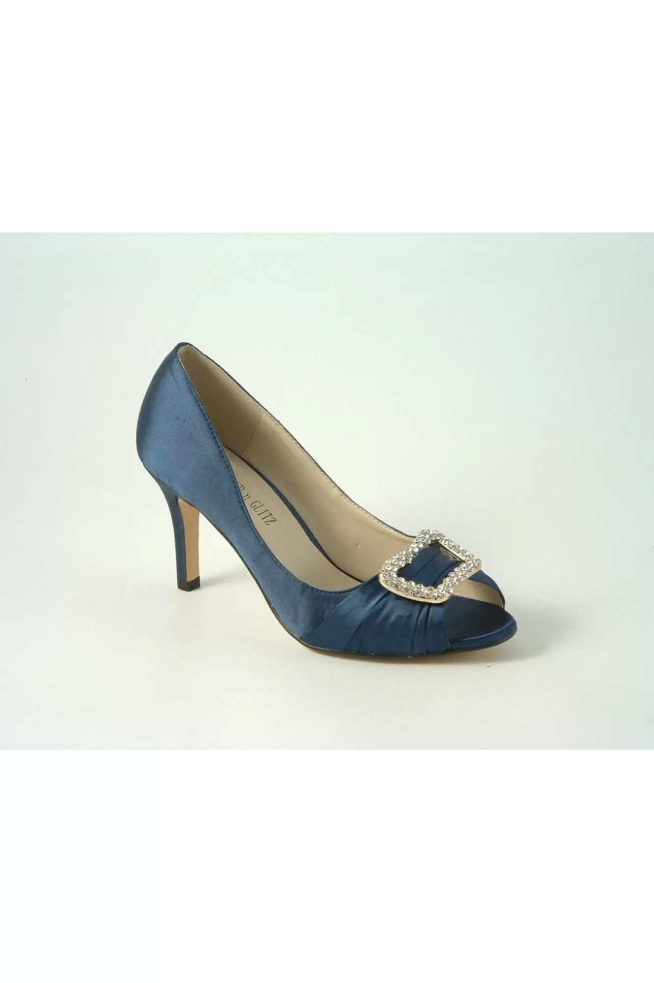 Mid Heels^Glitz Shoes Diamante Satin Mid Heel Peep Toe Shoe Navy