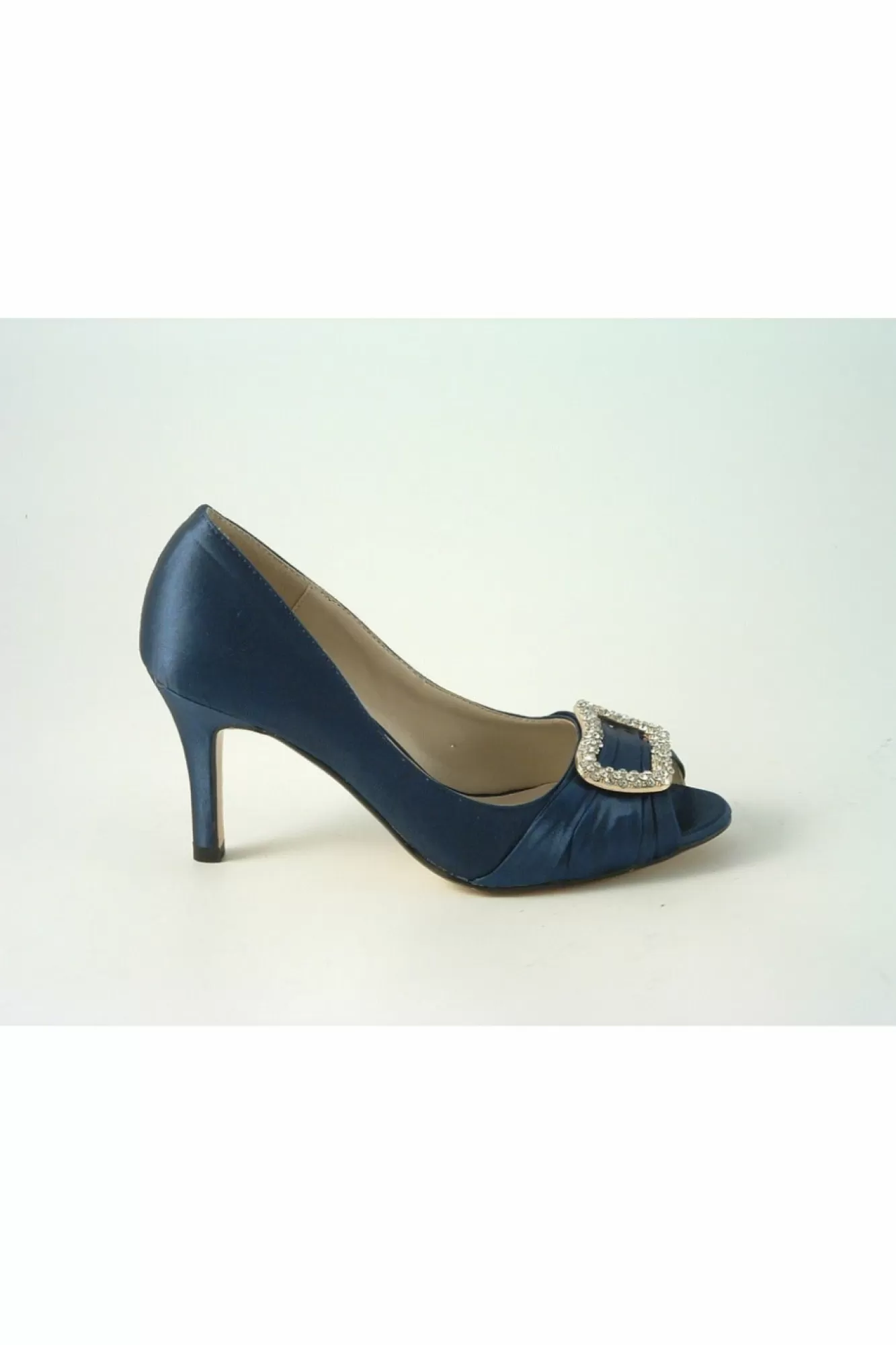 Mid Heels^Glitz Shoes Diamante Satin Mid Heel Peep Toe Shoe Navy