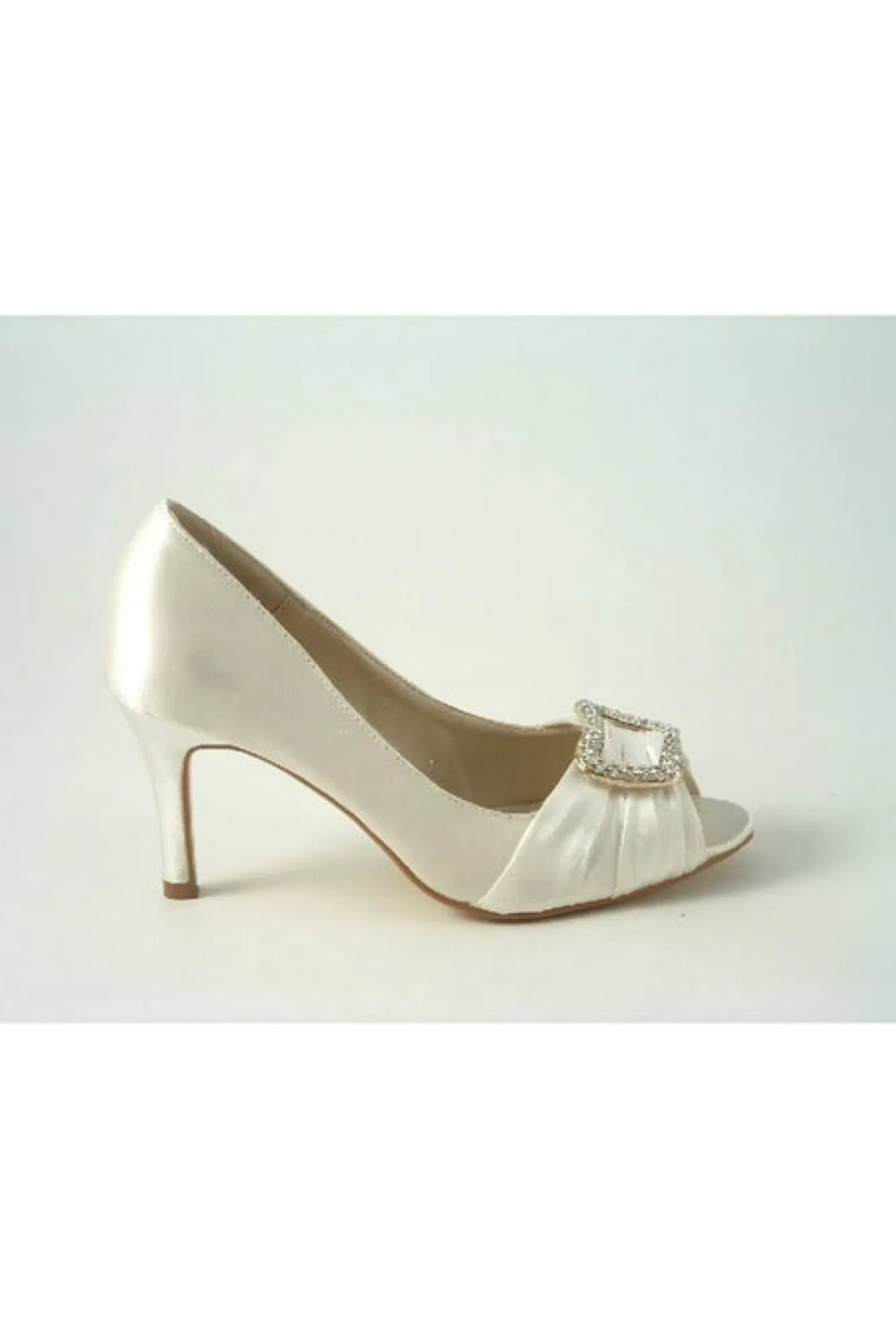 Mid Heels^Glitz Shoes Diamante Satin Mid Heel Peep Toe Shoe Ivory