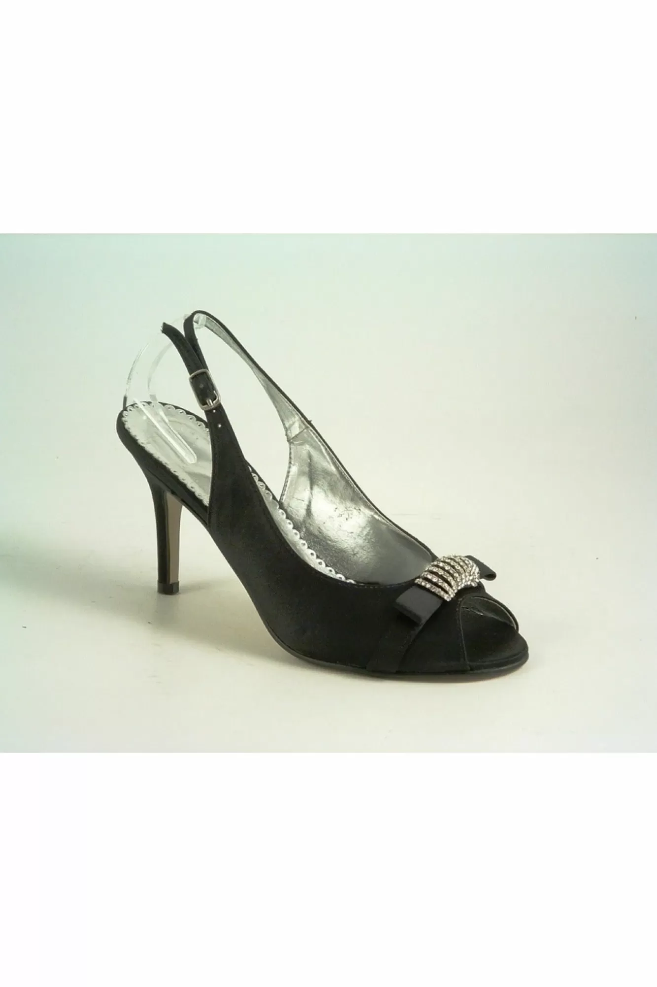 Mid Heels^Glitz Shoes Diamante Satin Mid Heel Peep Toe Sling Black