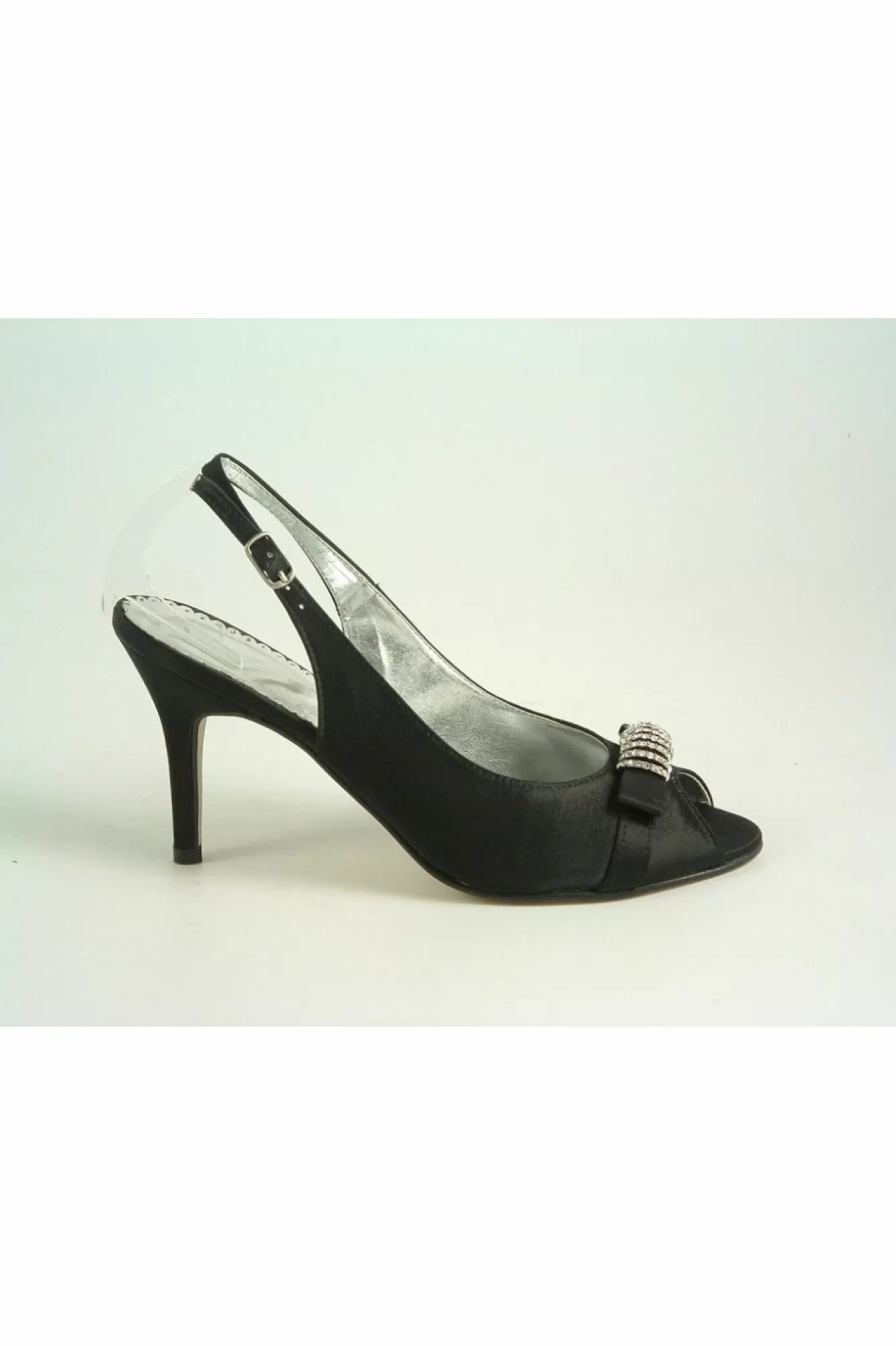 Mid Heels^Glitz Shoes Diamante Satin Mid Heel Peep Toe Sling Black
