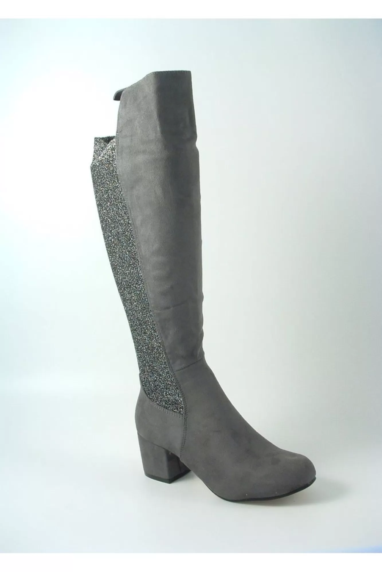 Boots^Glitz Shoes Divine 1717 Monty Metallic Panel Tall Boots Grey