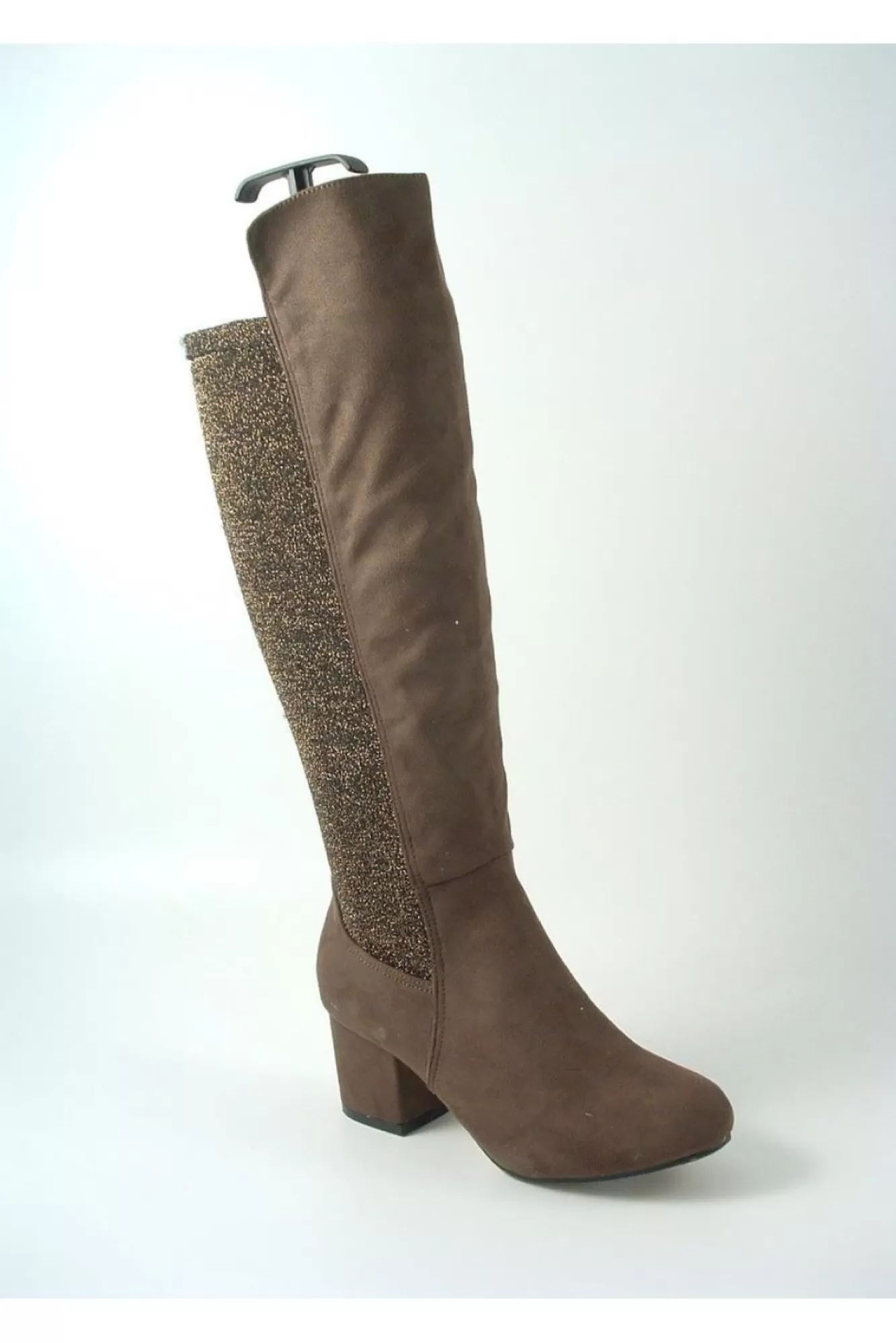 Boots^Glitz Shoes Divine 1717 Monty Metallic Panel Tall Boots Brown
