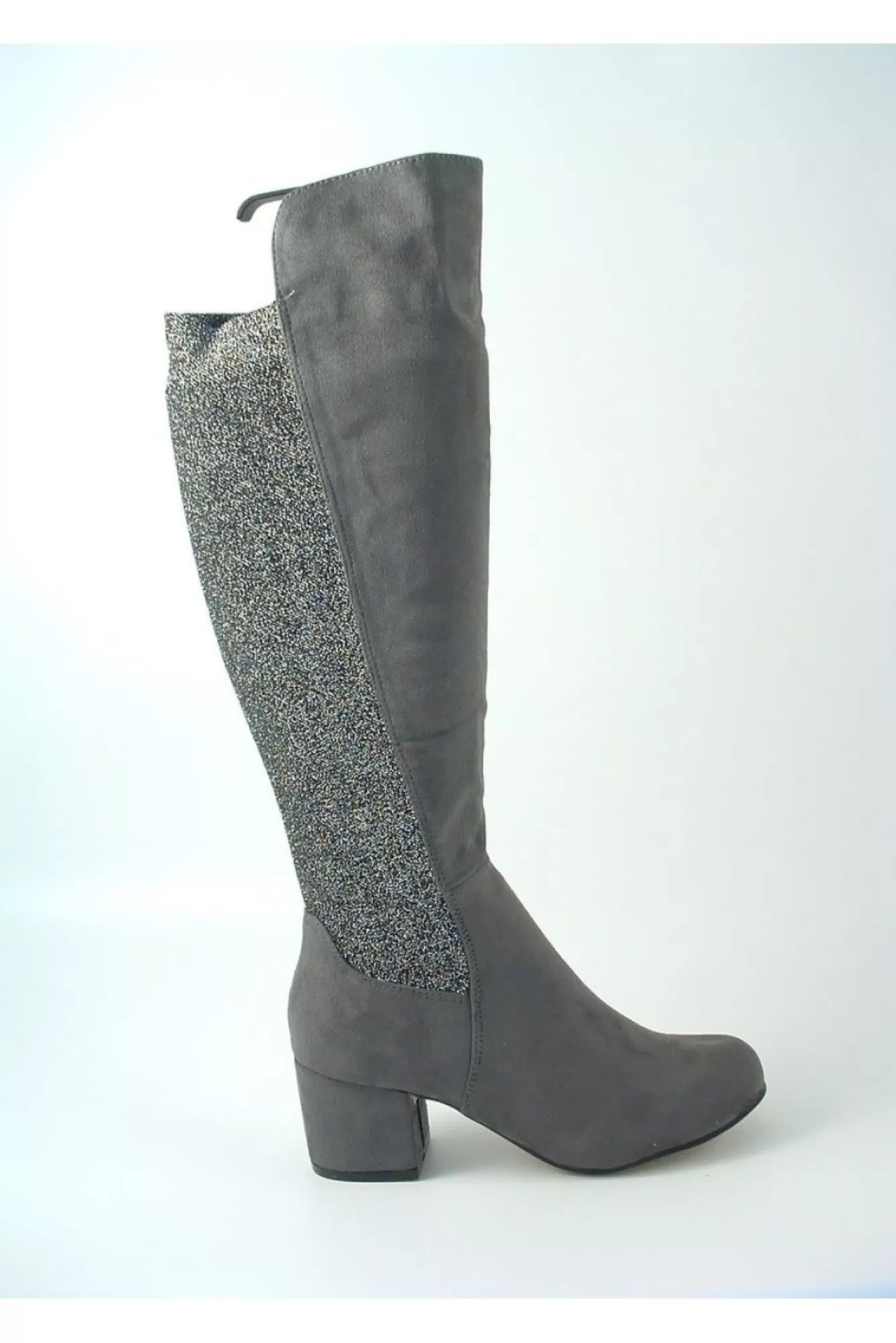 Boots^Glitz Shoes Divine 1717 Monty Metallic Panel Tall Boots Grey