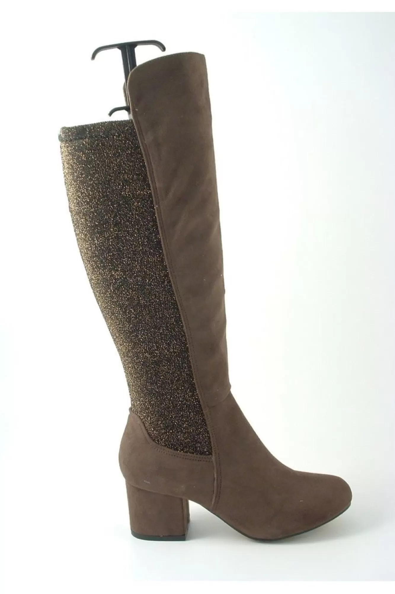Boots^Glitz Shoes Divine 1717 Monty Metallic Panel Tall Boots Brown
