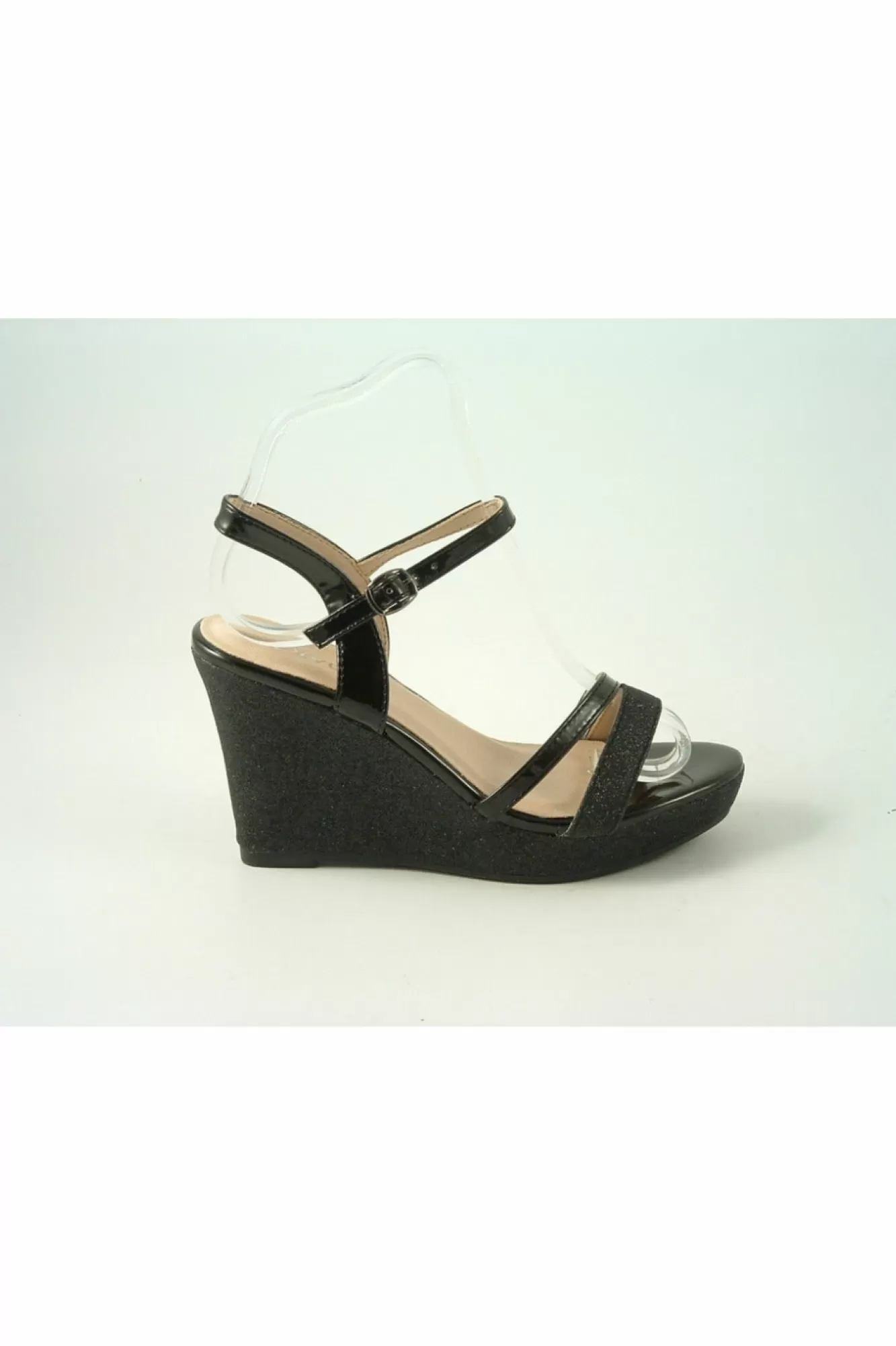 Sandals^Glitz Shoes Divine High Heel Glitter Wedge Sandal Black