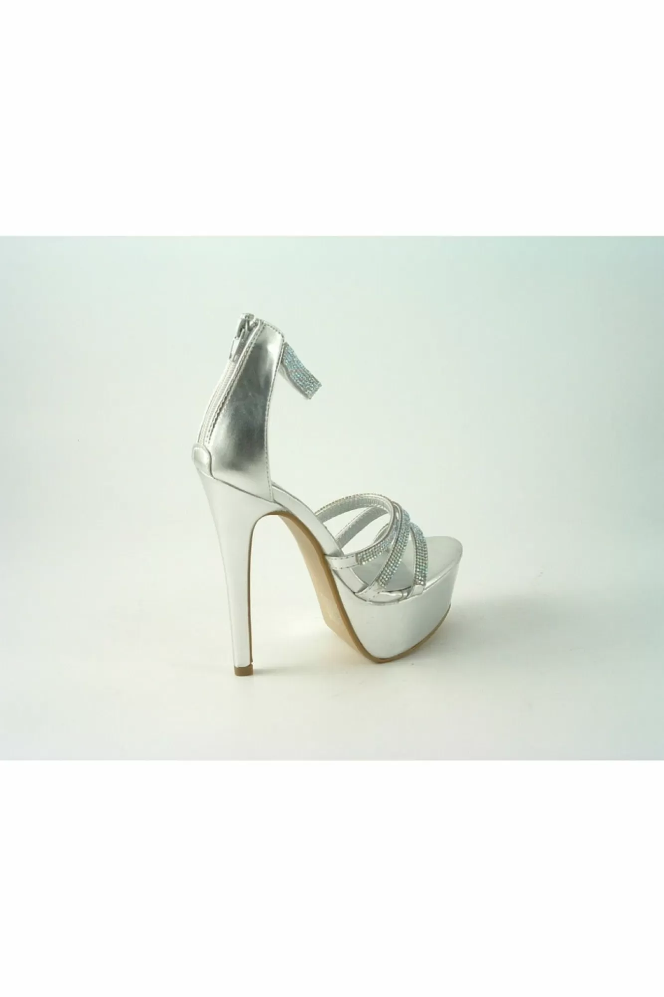 High Heels^Glitz Shoes Divine Tall Diamante Platform Silver