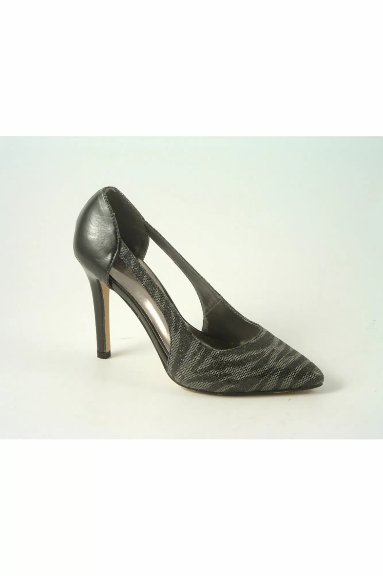 High Heels^Glitz Shoes Glimmer Glamour N Glitz Metallic Open Side Shoe Black