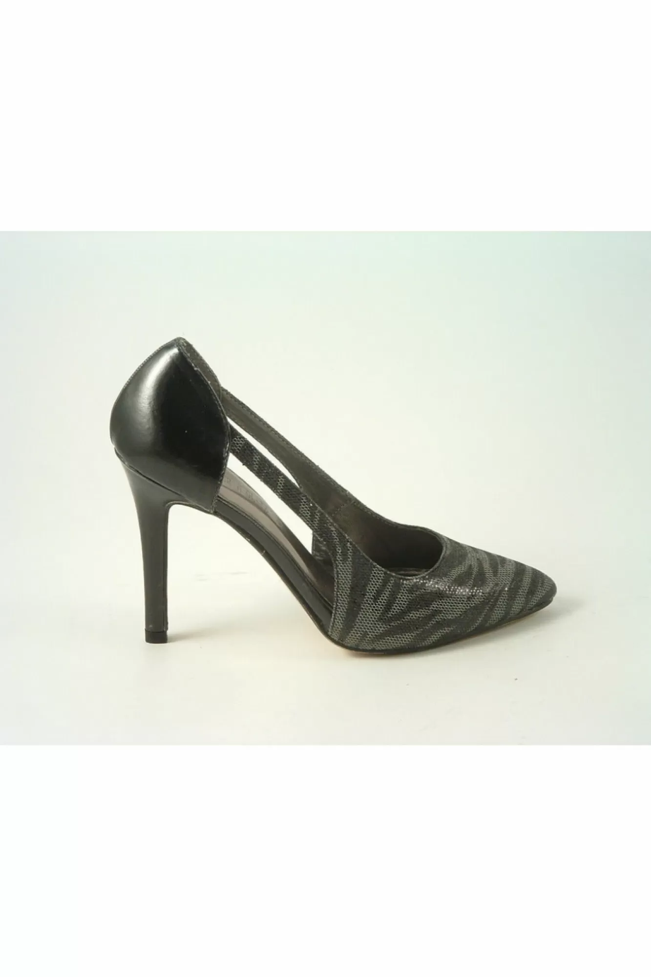 High Heels^Glitz Shoes Glimmer Glamour N Glitz Metallic Open Side Shoe Black