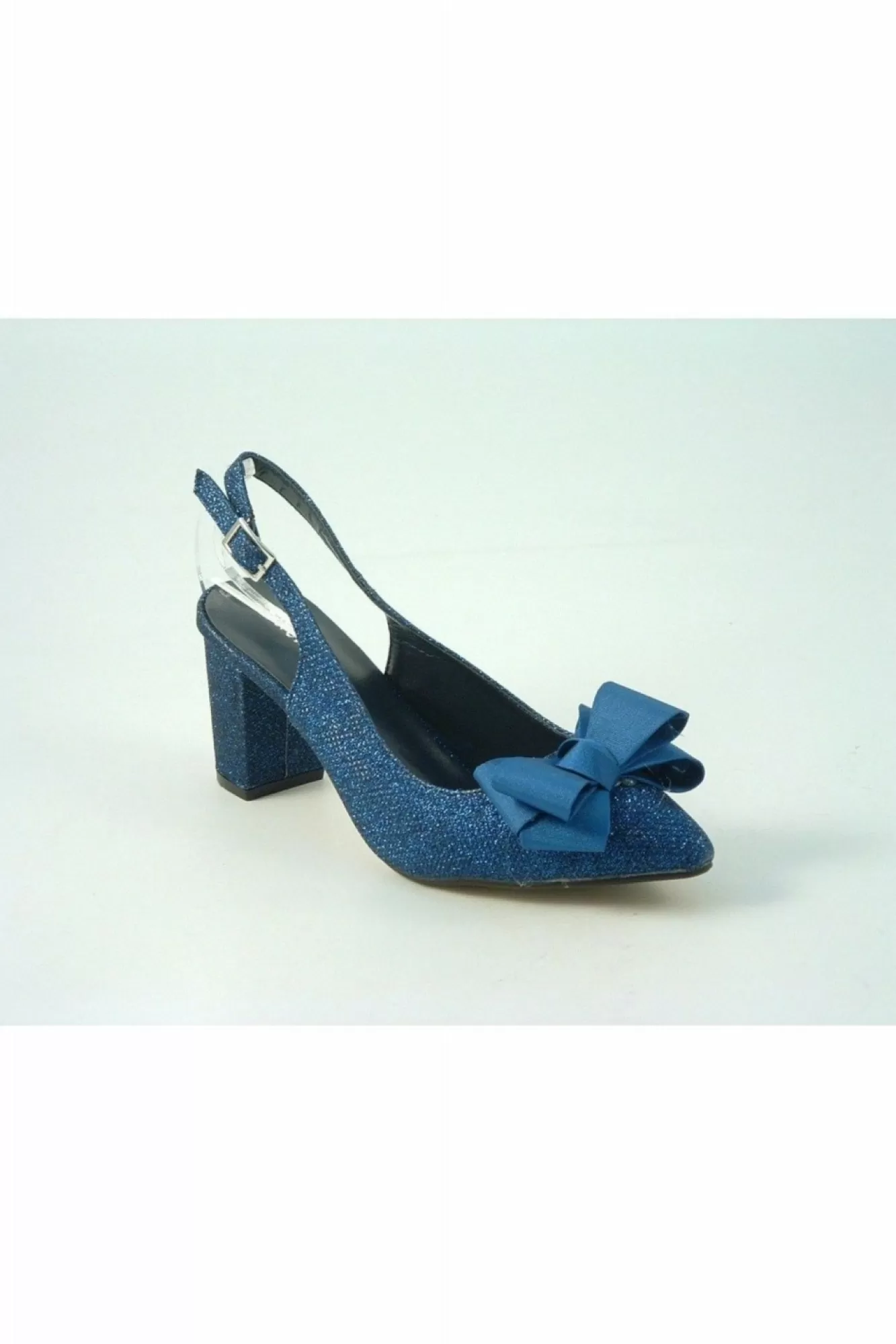 Mid Heels^Glitz Shoes Glitter Bowed Sling Back Court Shoe Navy