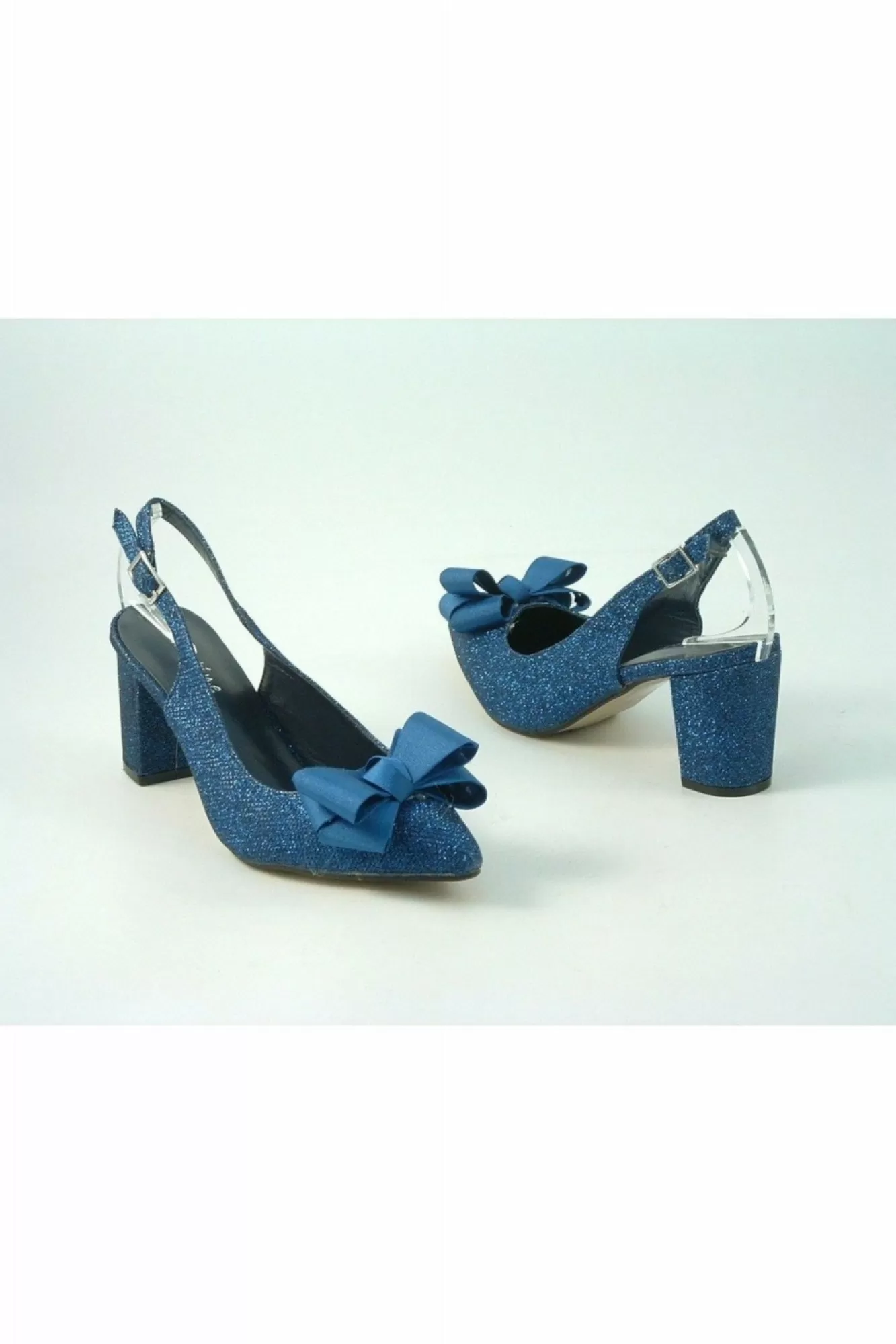 Mid Heels^Glitz Shoes Glitter Bowed Sling Back Court Shoe Navy