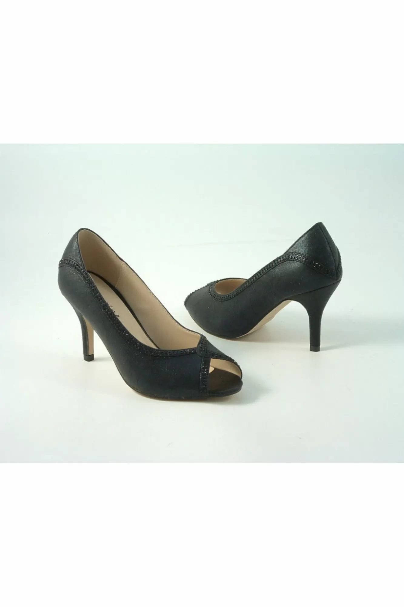 Mid Heels^Glitz Shoes Kylo Diamante Metallic Peep Toe Court Shoe