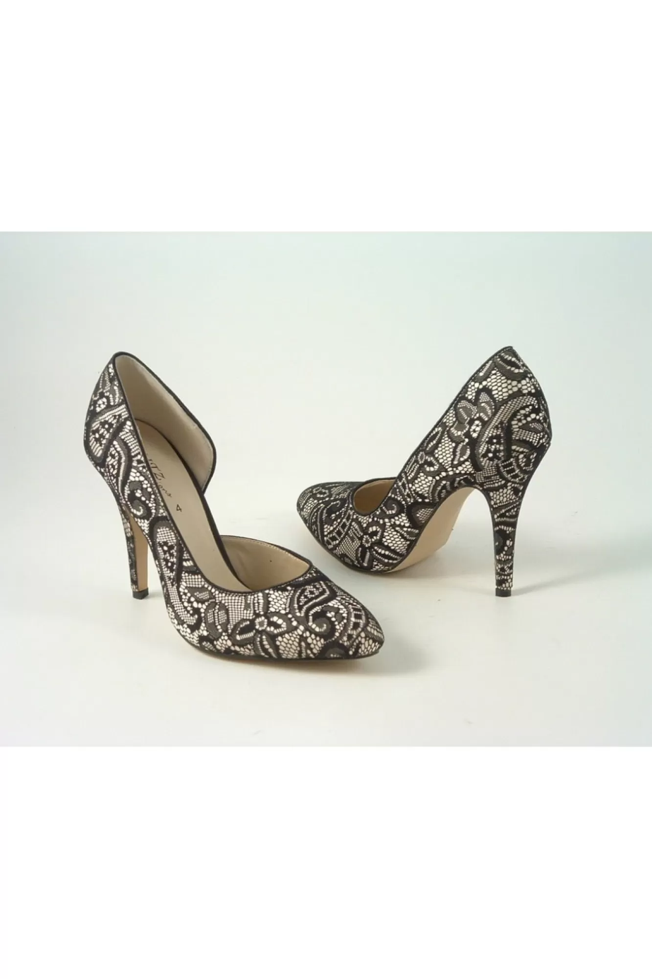 High Heels^Glitz Shoes Lace/Satin Open Waist High Heel Court Shoe