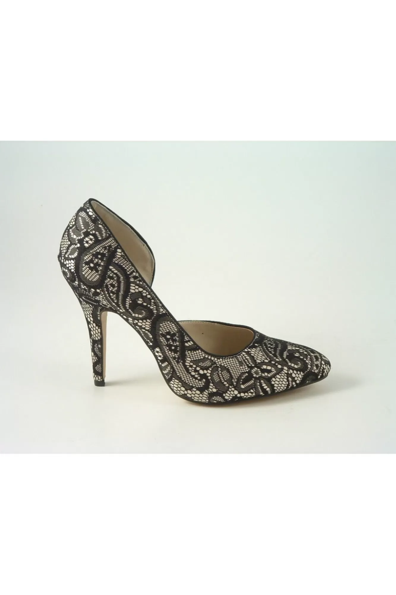 High Heels^Glitz Shoes Lace/Satin Open Waist High Heel Court Shoe