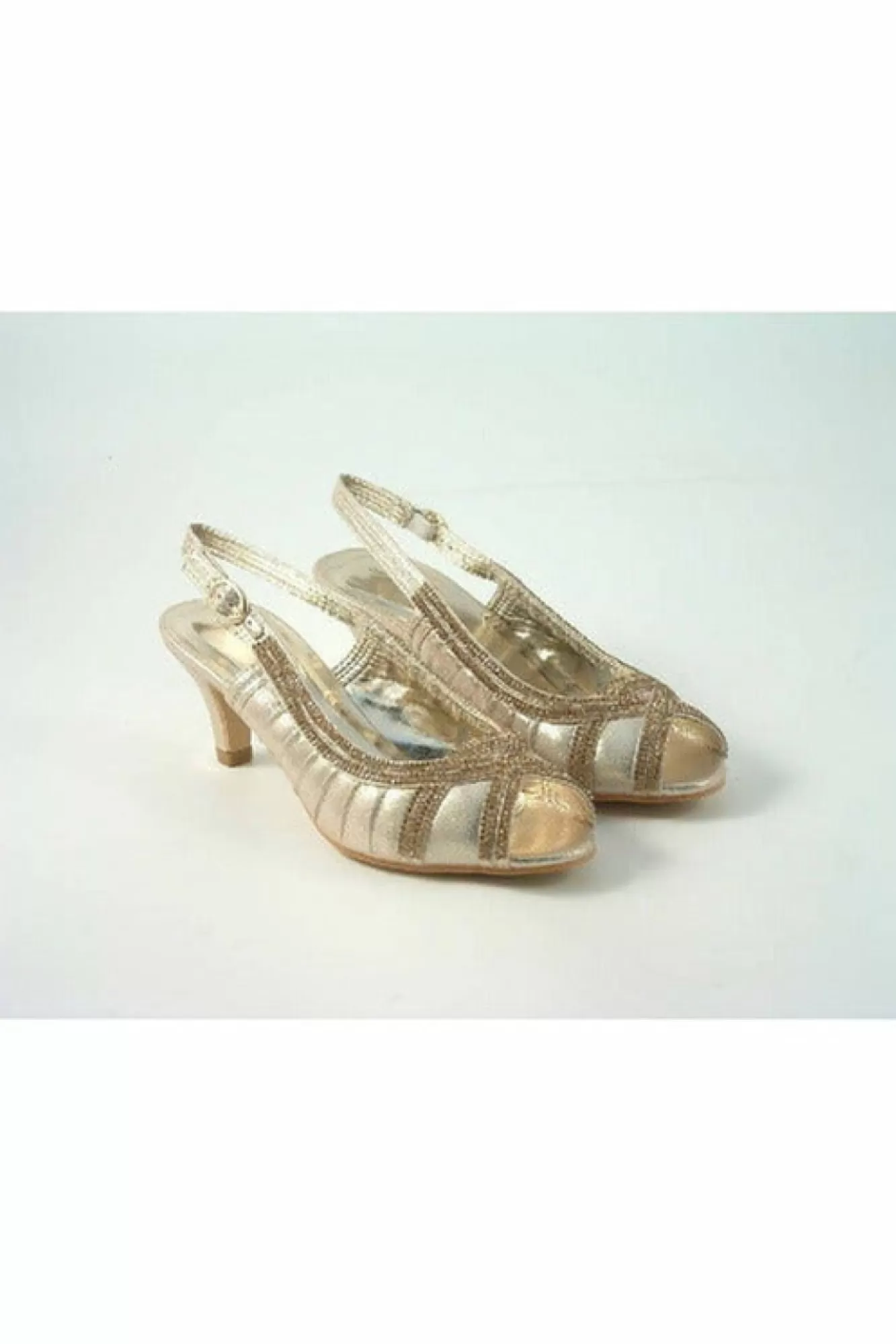 Mid Heels^Glitz Shoes Leona Sabatine Diamante Metallic Peep Toe Shoe