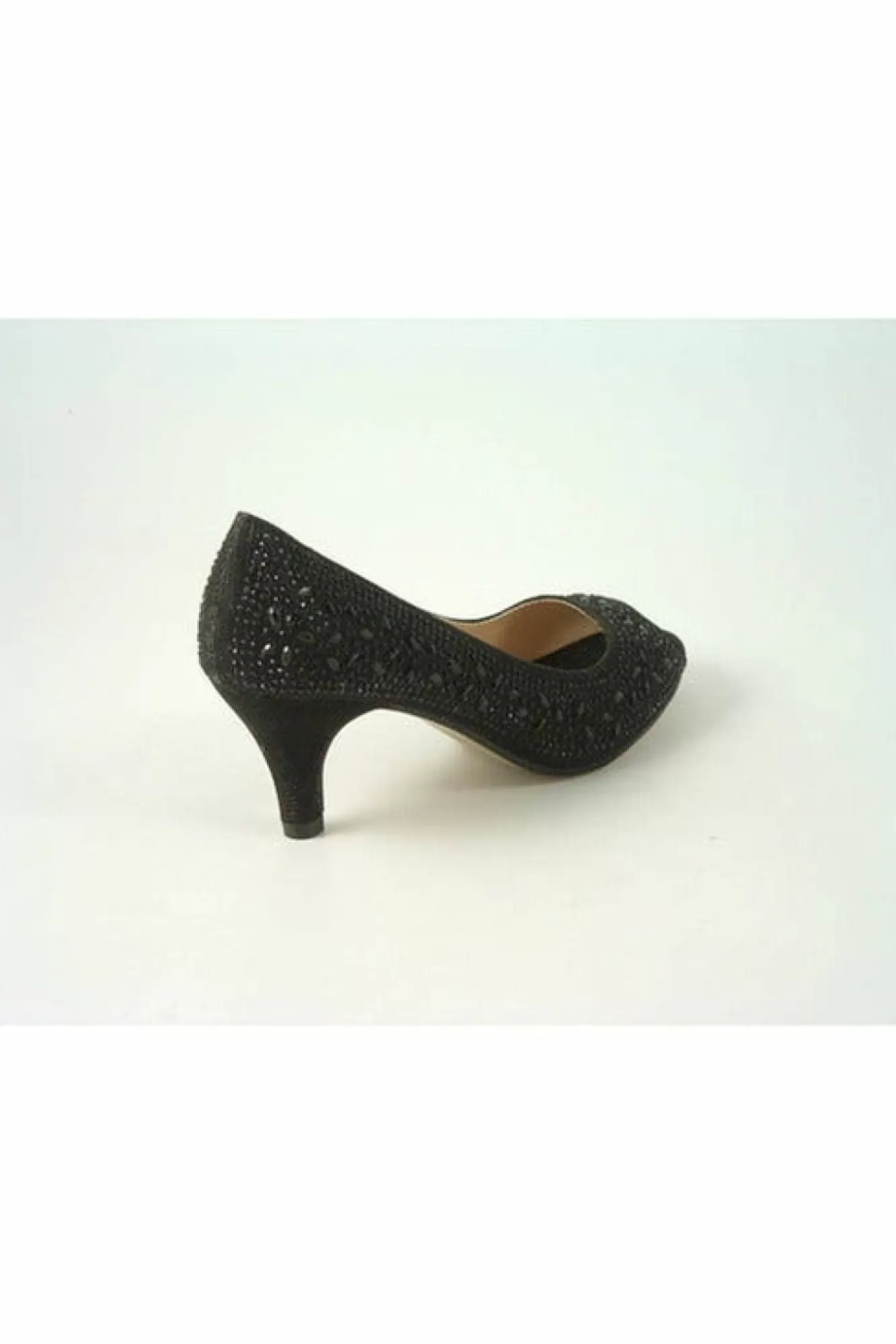 Mid Heels^Glitz Shoes Margo Glitter Diamante Mid Heel Peep Toe Shoe