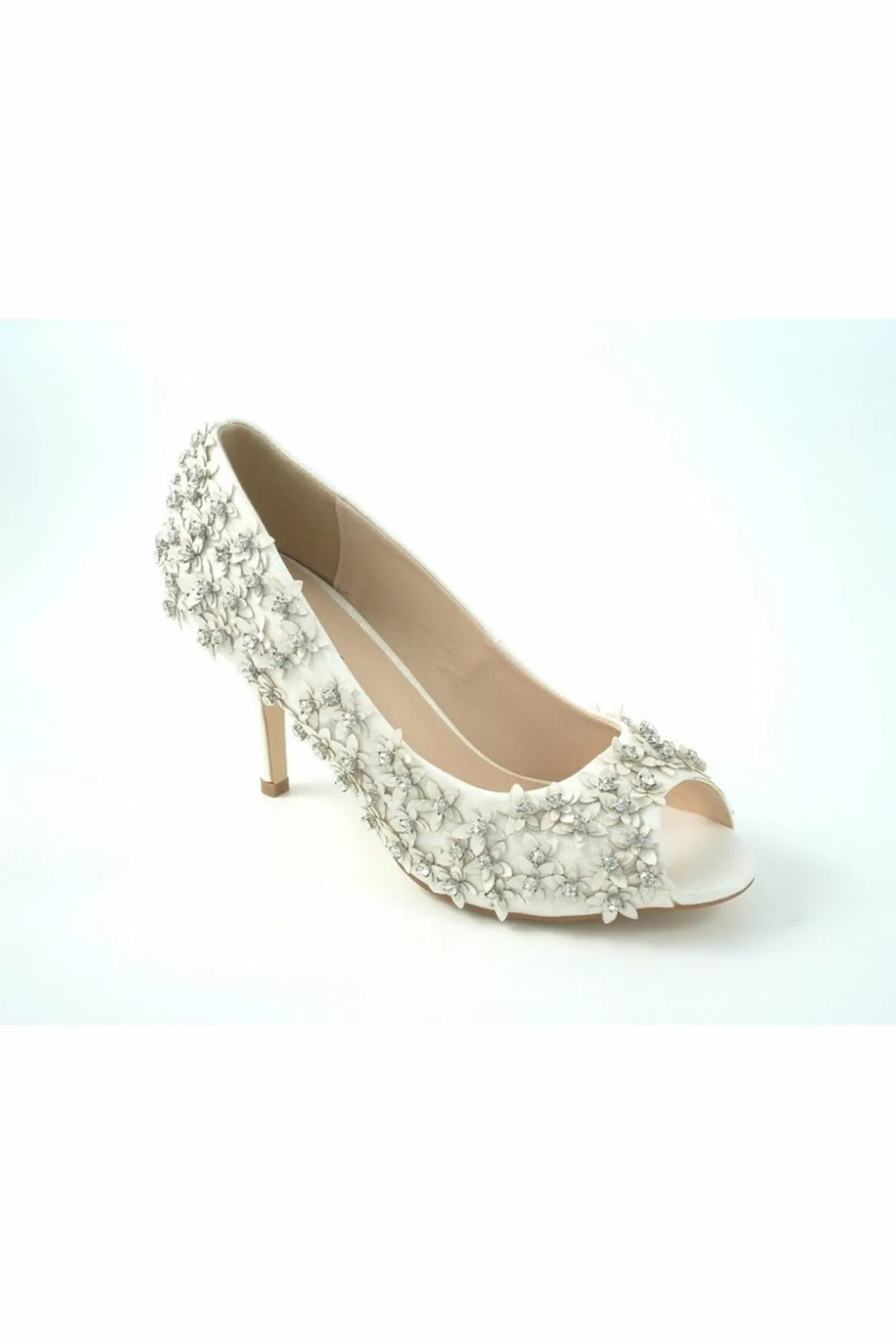 Mid Heels^Glitz Shoes Mid Heel Flower Peep Toe Court Shoes Ivory