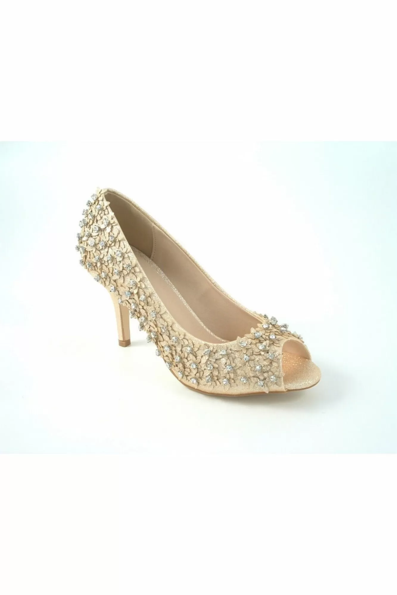 Mid Heels^Glitz Shoes Mid Heel Flower Peep Toe Court Shoes Rosegold