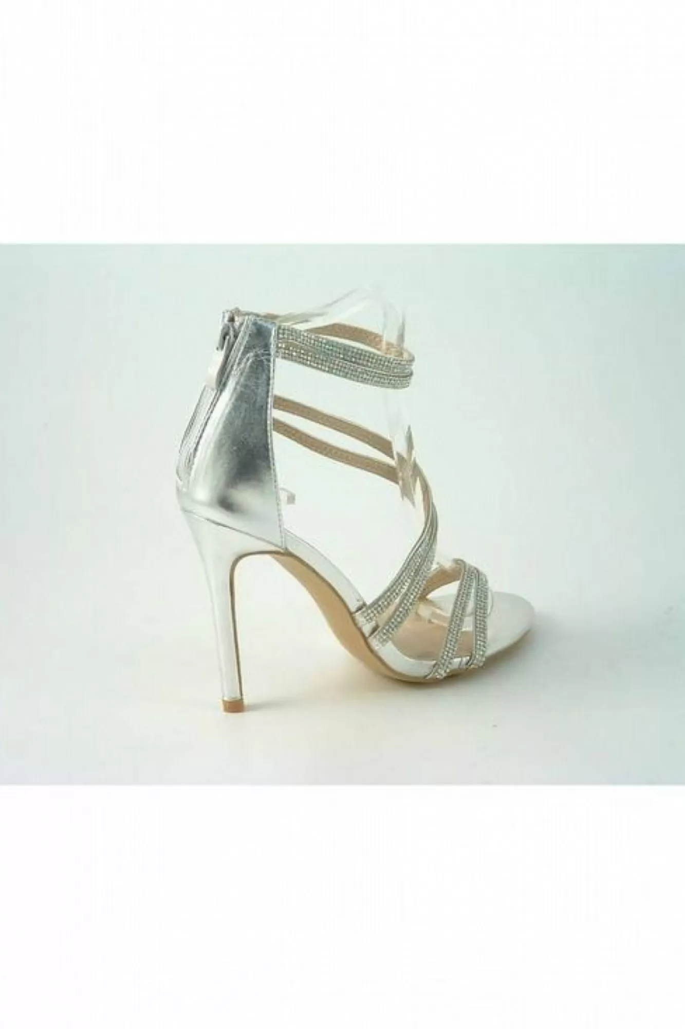 High Heels^Glitz Shoes Miley Divine Doubled Strap Diamante Sandals Silver