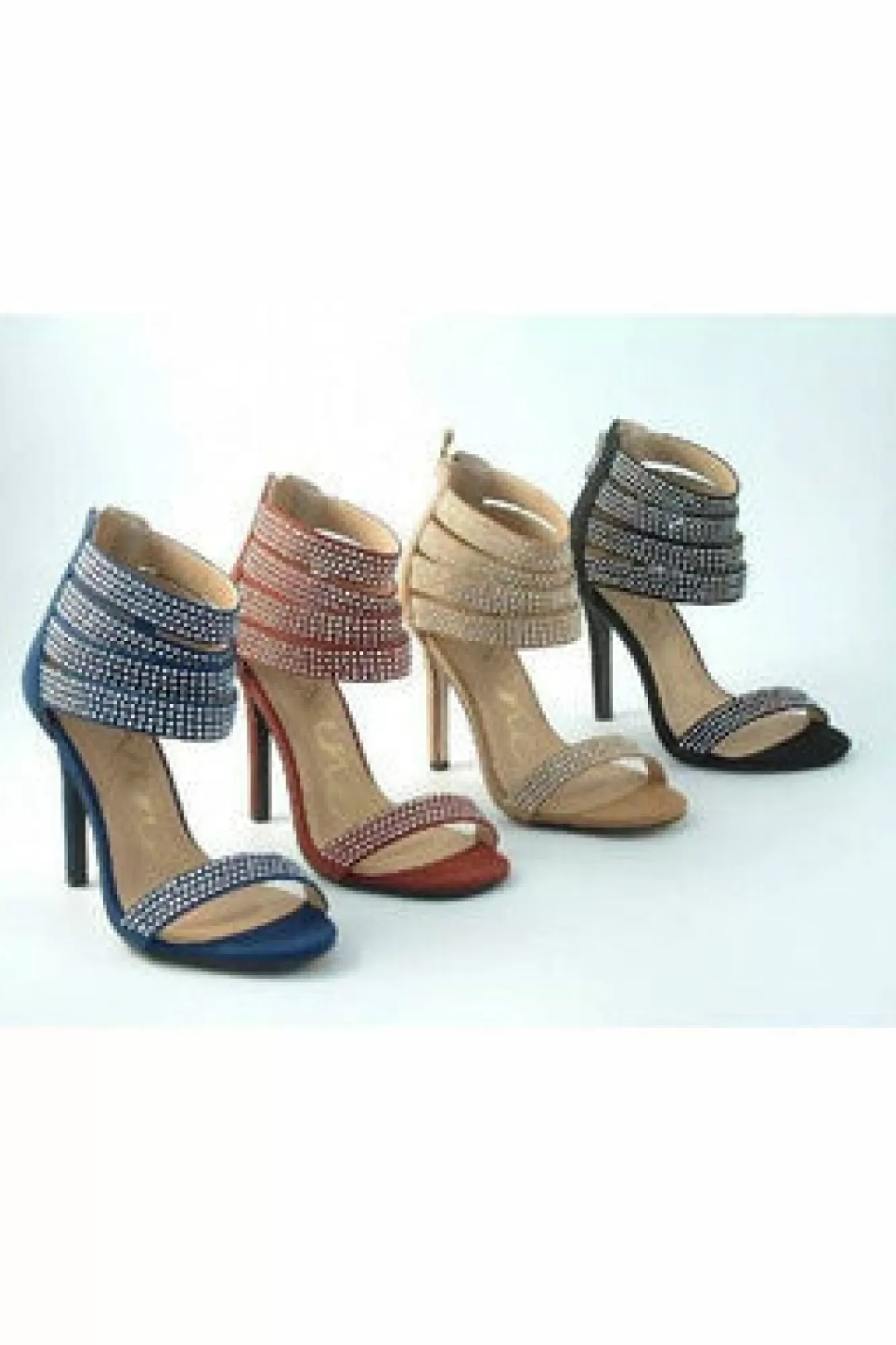 Sandals^Glitz Shoes Ora Divine Diamante Faux Suede Heeled Sandal Black