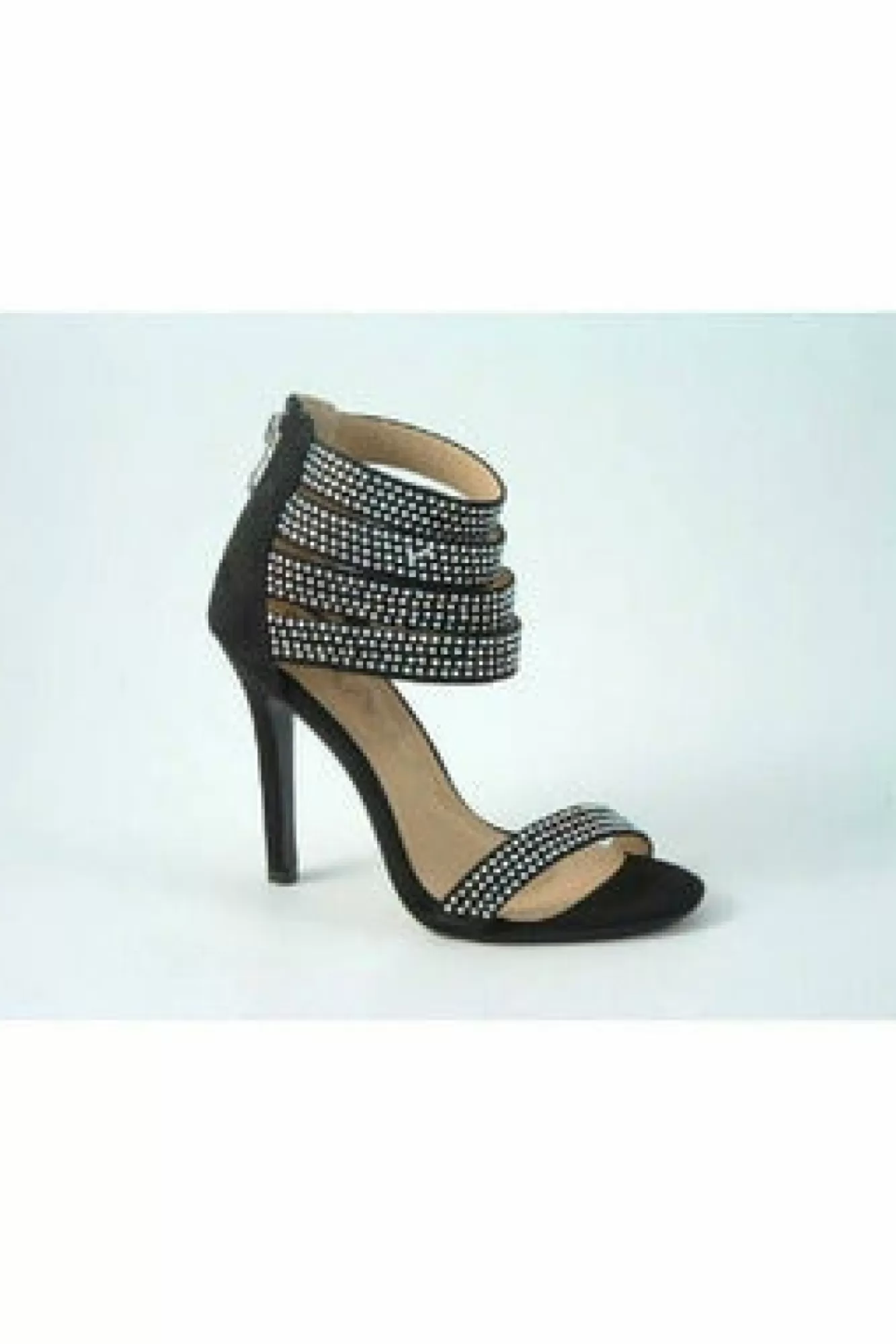 Sandals^Glitz Shoes Ora Divine Diamante Faux Suede Heeled Sandal Black