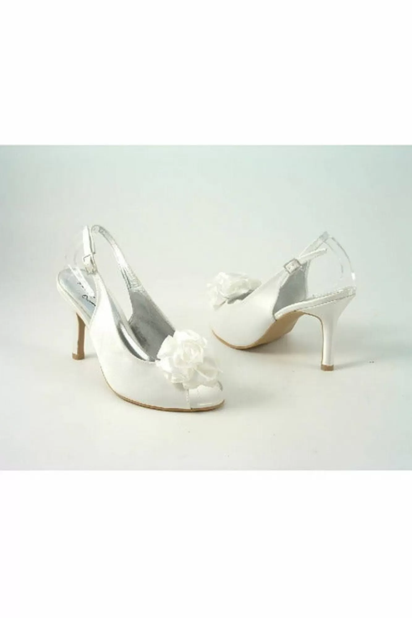 High Heels^Glitz Shoes Perdita Satin Peep Toe Sling Back Ivory