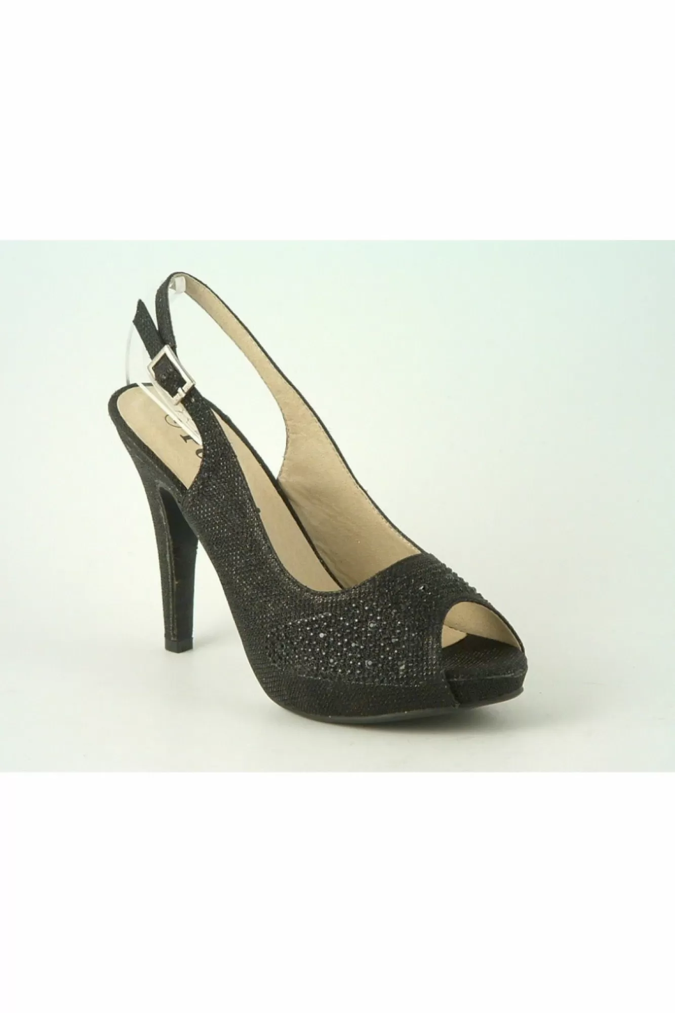 High Heels^Glitz Shoes Posh ‘Jess' Peep Toe Court Shoe Black