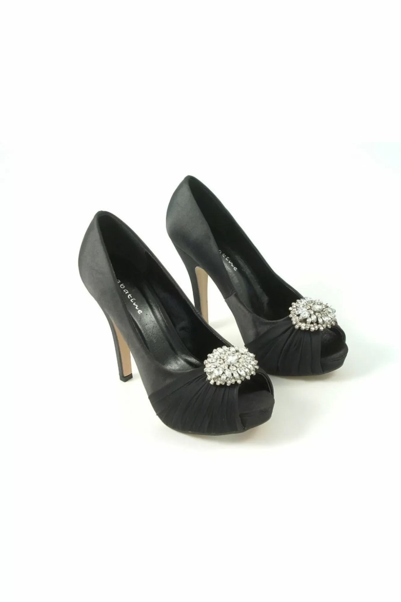 High Heels^Glitz Shoes Ripley Sabatine Fee 888 Satin Peep Toe Platform Black