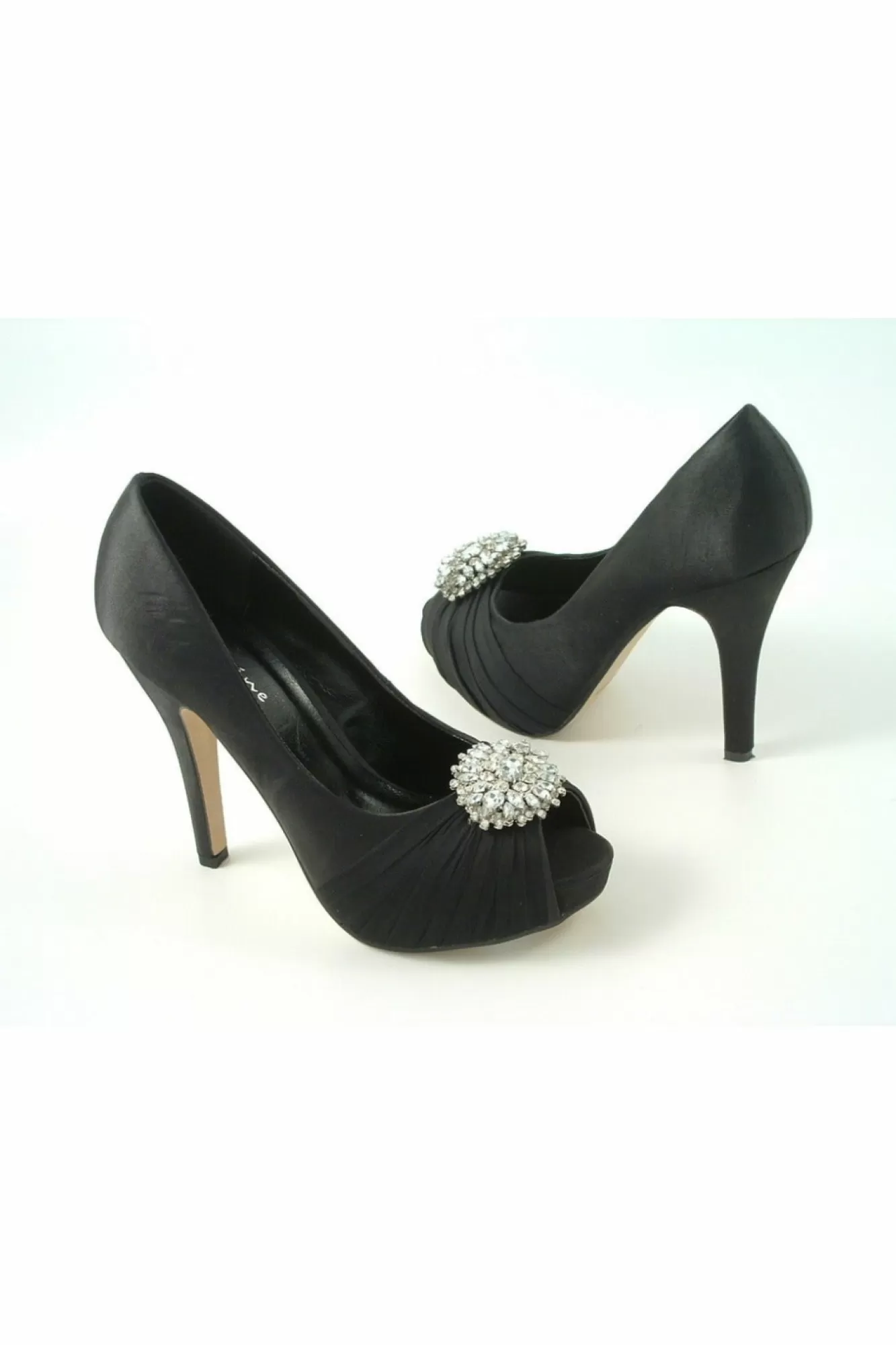 High Heels^Glitz Shoes Ripley Sabatine Fee 888 Satin Peep Toe Platform Black