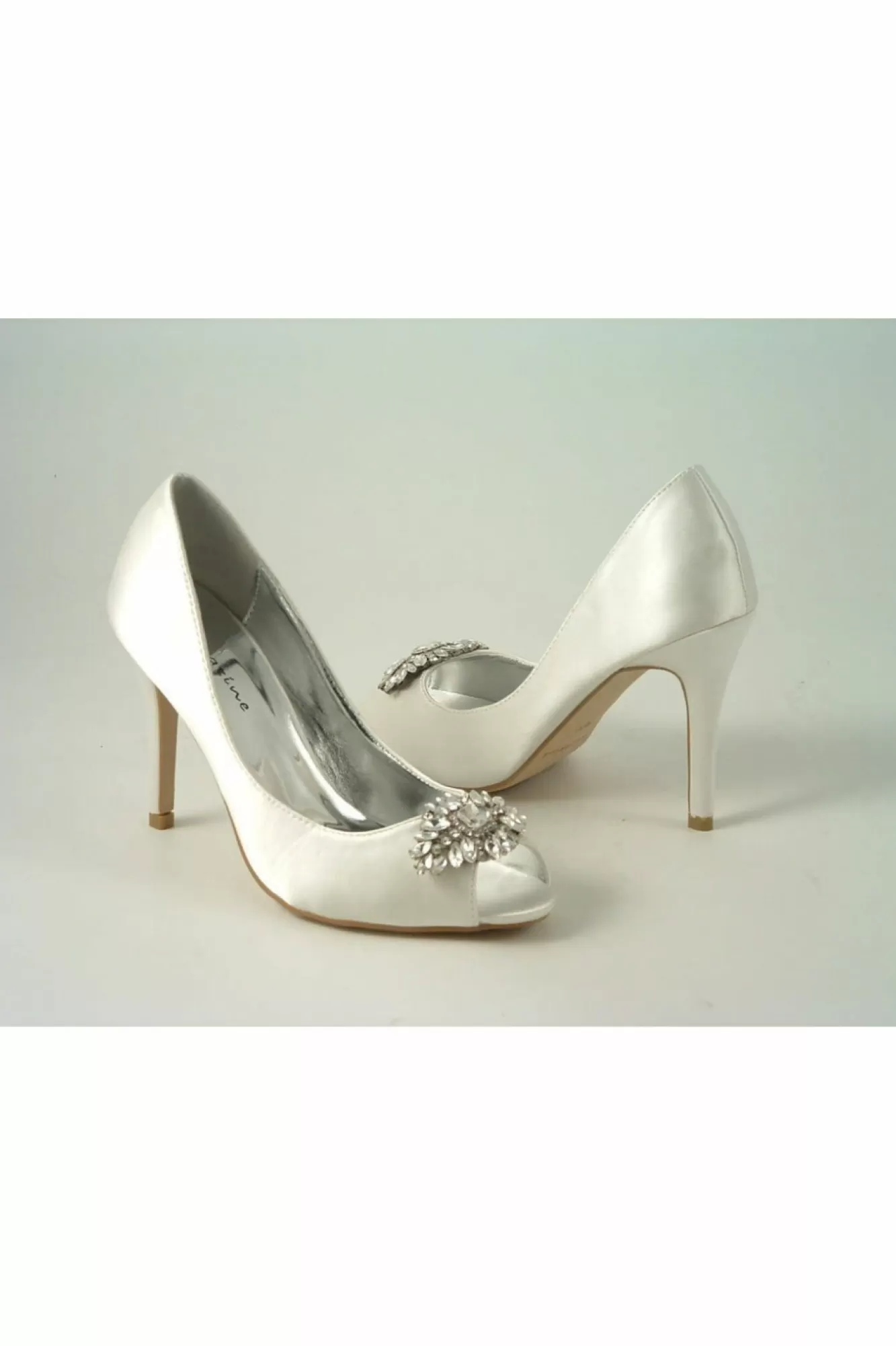 High Heels^Glitz Shoes Rosalie Diamante Satin High Heel Shoe Ivory