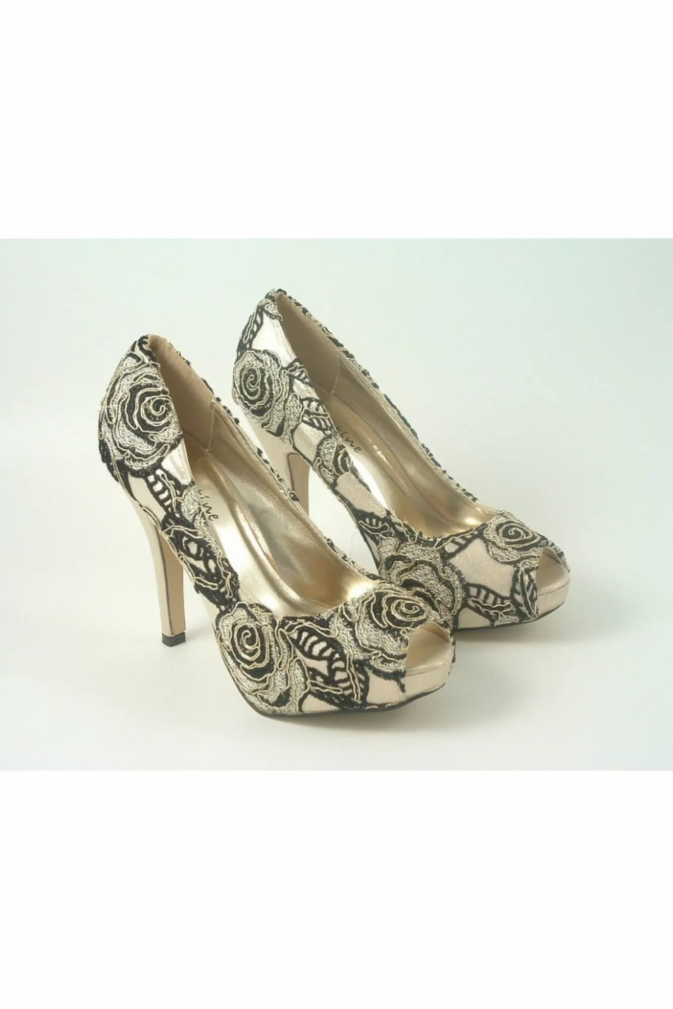 High Heels^Glitz Shoes Sabatine Coco Peep Toe Platform Shoe Gold Black Goldblack