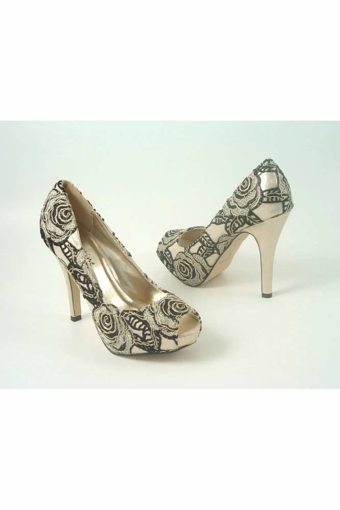 High Heels^Glitz Shoes Sabatine Coco Peep Toe Platform Shoe Gold Black Goldblack
