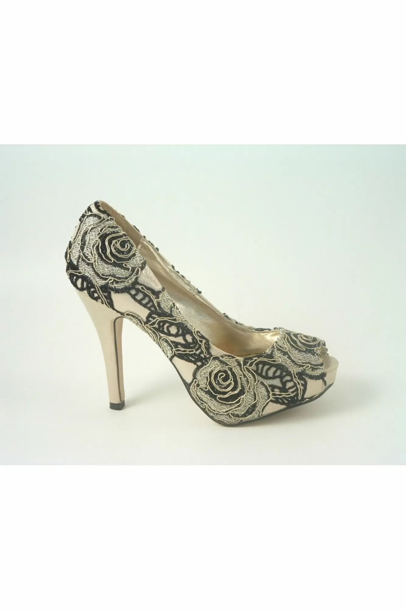 High Heels^Glitz Shoes Sabatine Coco Peep Toe Platform Shoe Gold Black Goldblack