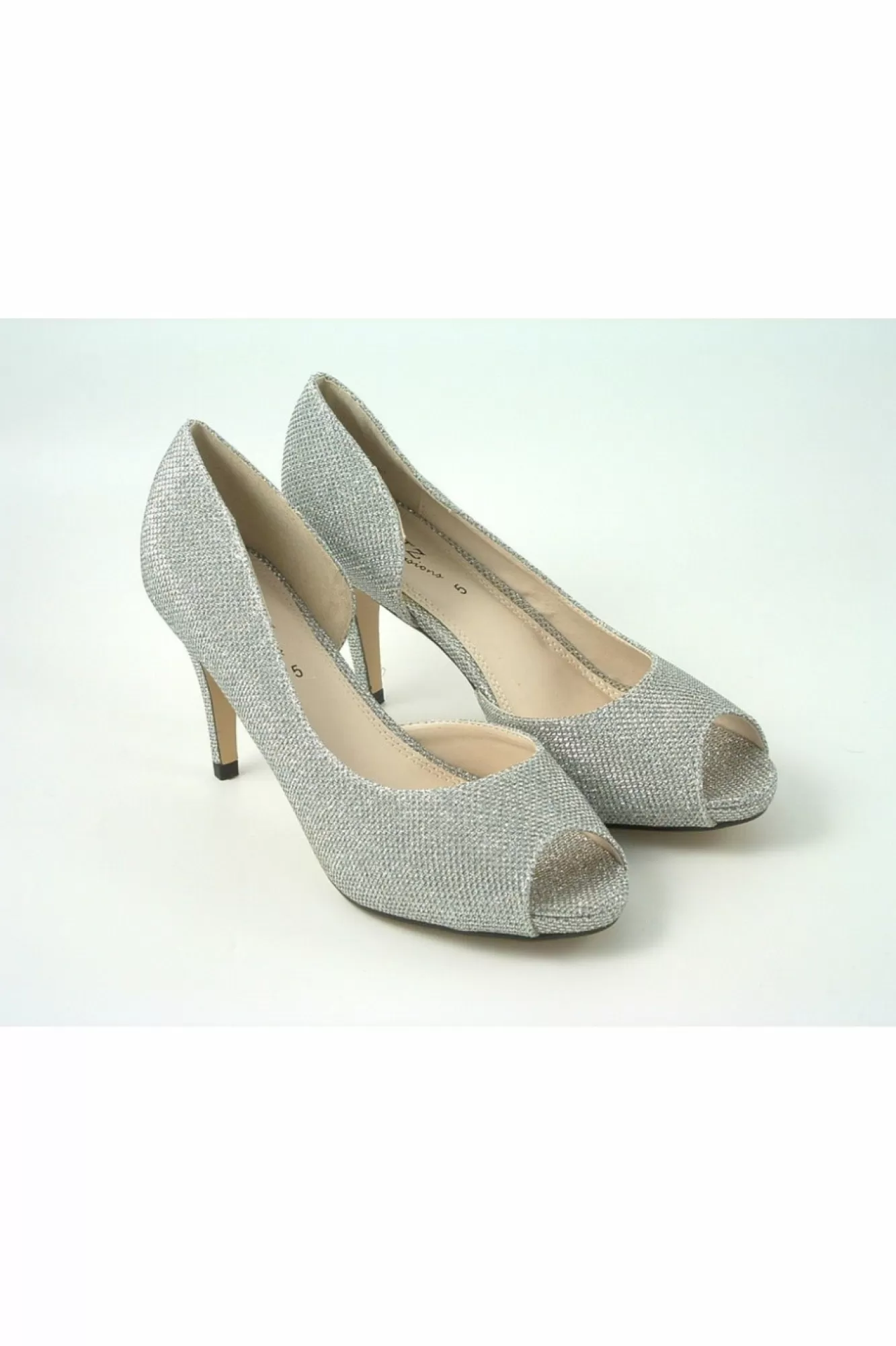 Mid Heels^Glitz Shoes Sabatine Mid Heel Peep Toe - 31438 Silver