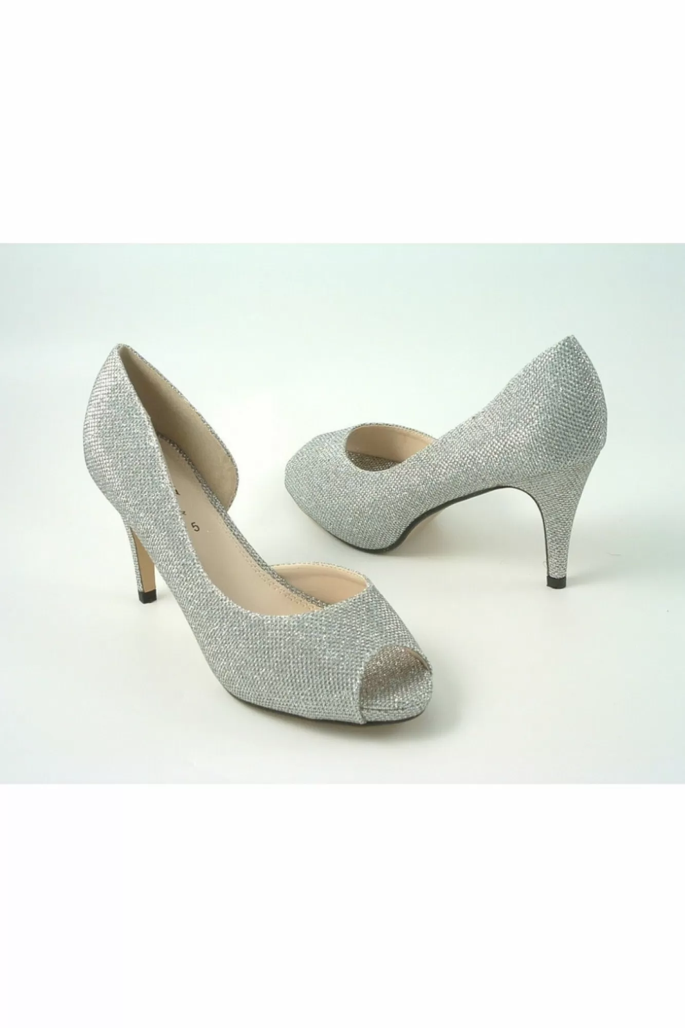 Mid Heels^Glitz Shoes Sabatine Mid Heel Peep Toe - 31438 Silver