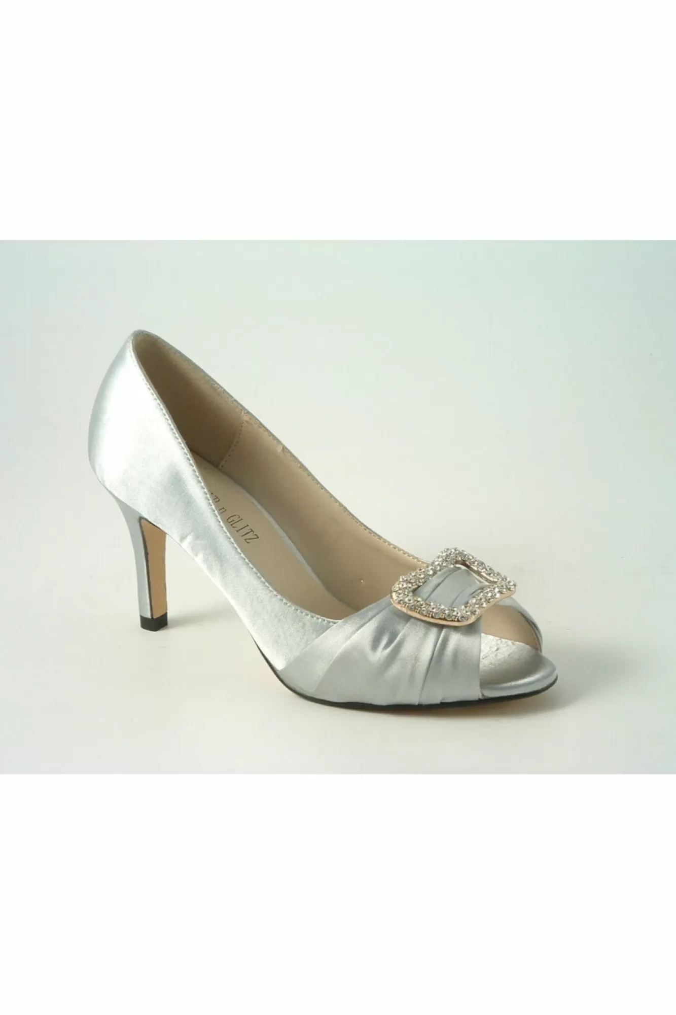 Mid Heels^Glitz Shoes Sabatine Satin Mid Heel Peep Toe Shoe Silver