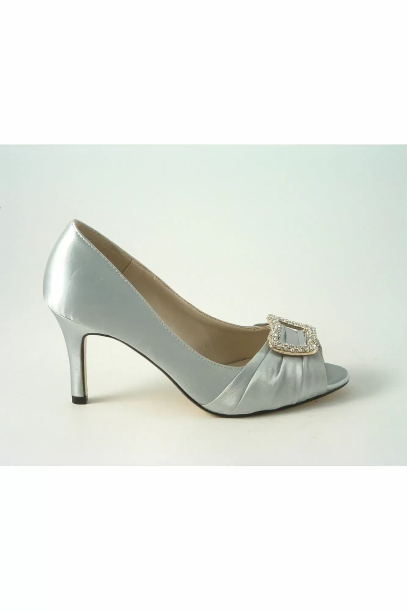 Mid Heels^Glitz Shoes Sabatine Satin Mid Heel Peep Toe Shoe Silver