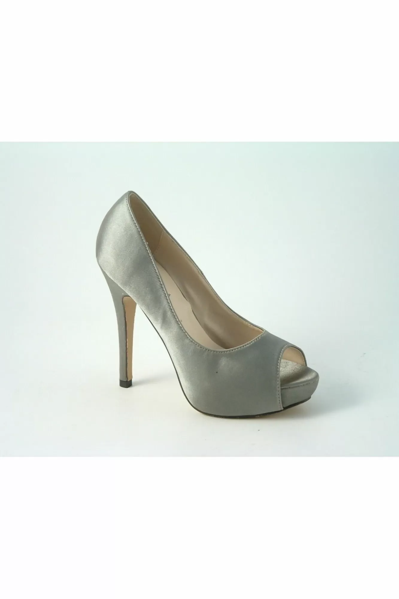 High Heels^Glitz Shoes Sabatine Satin Platform Heels With Peeptoe Grey