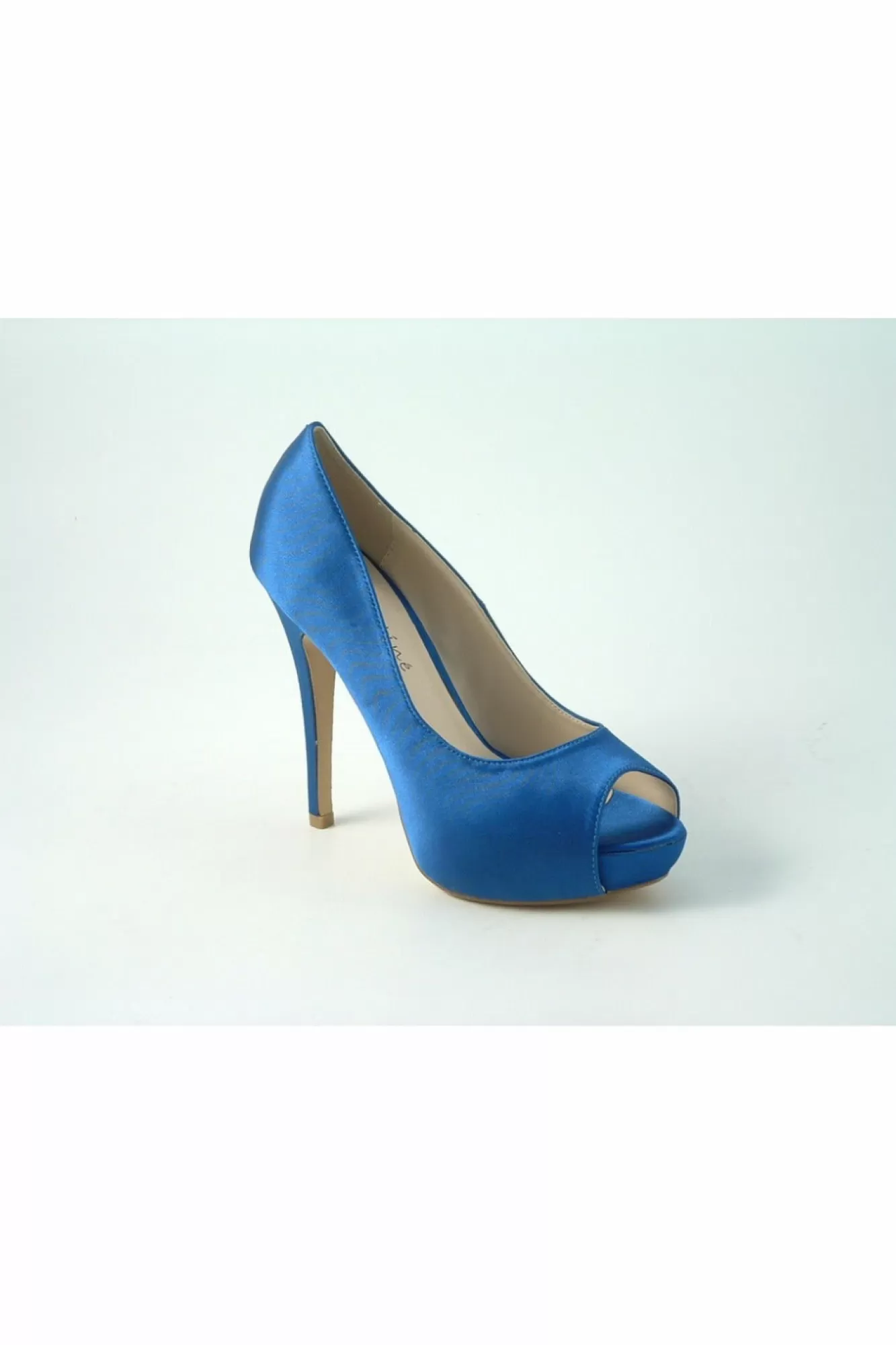 High Heels^Glitz Shoes Sabatine Satin Platform Heels With Peeptoe Blue Cobalt Blue