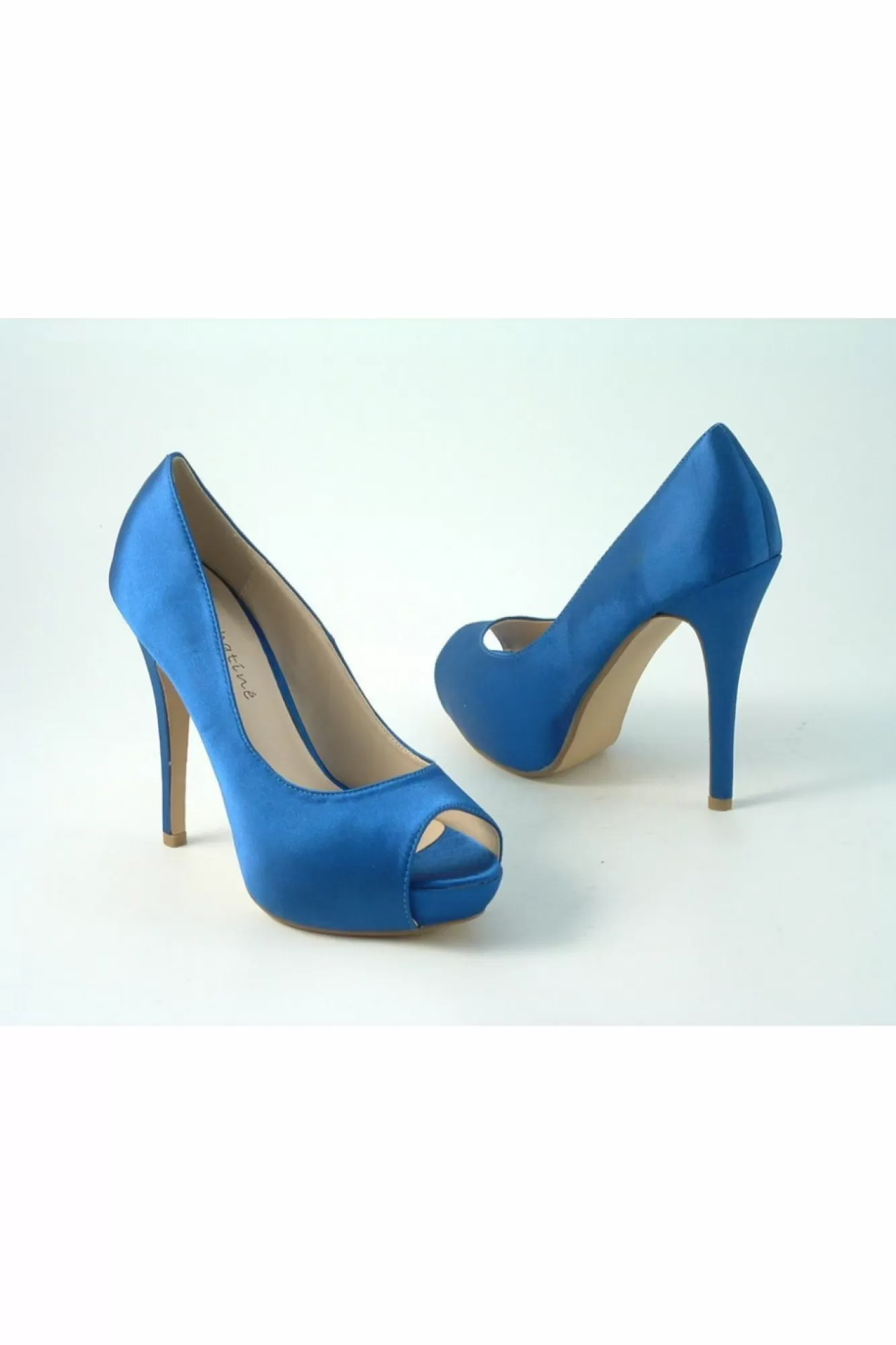 High Heels^Glitz Shoes Sabatine Satin Platform Heels With Peeptoe Blue Cobalt Blue