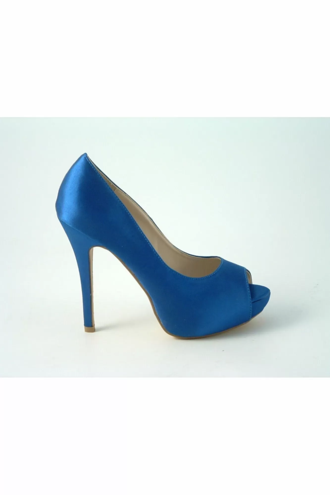 High Heels^Glitz Shoes Sabatine Satin Platform Heels With Peeptoe Blue Cobalt Blue