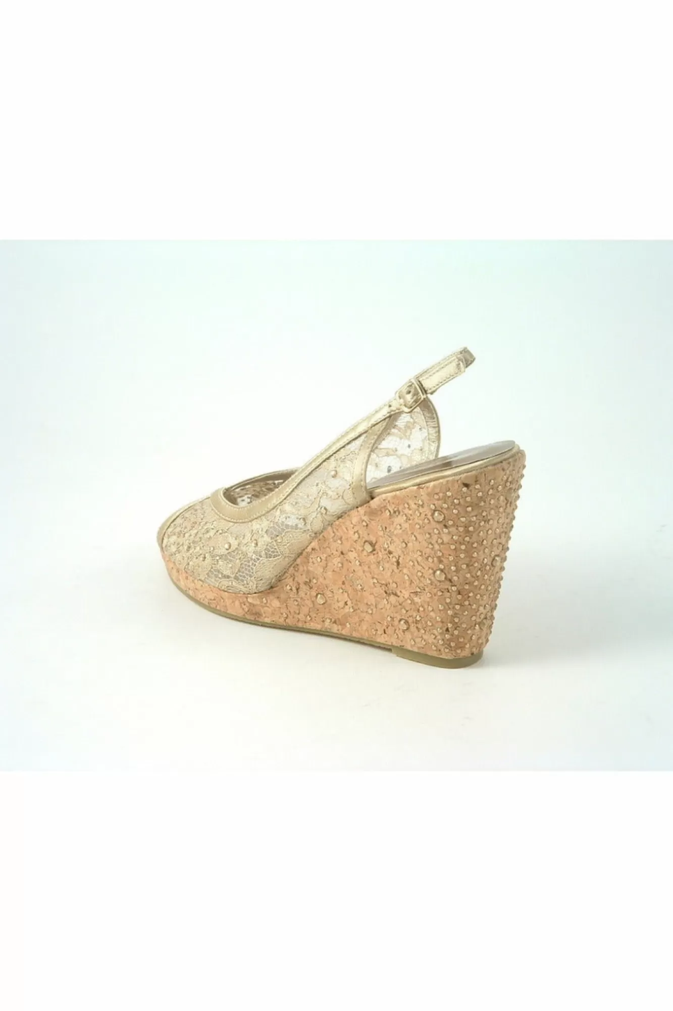 Sandals^Glitz Shoes Satin Peep Toe Diamante Wedge Sandal Champagne