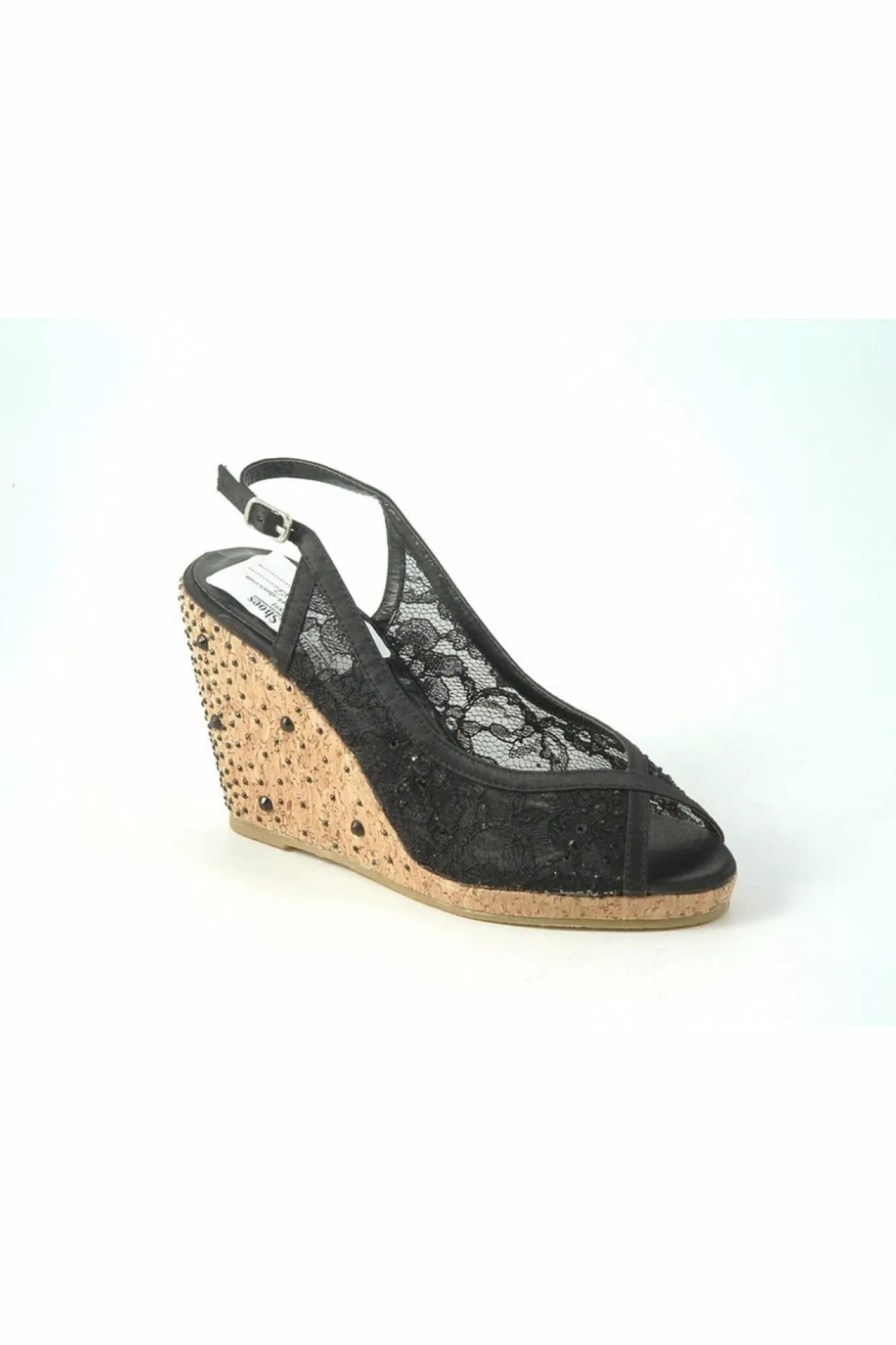Sandals^Glitz Shoes Satin Peep Toe Diamante Wedge Sandal Black