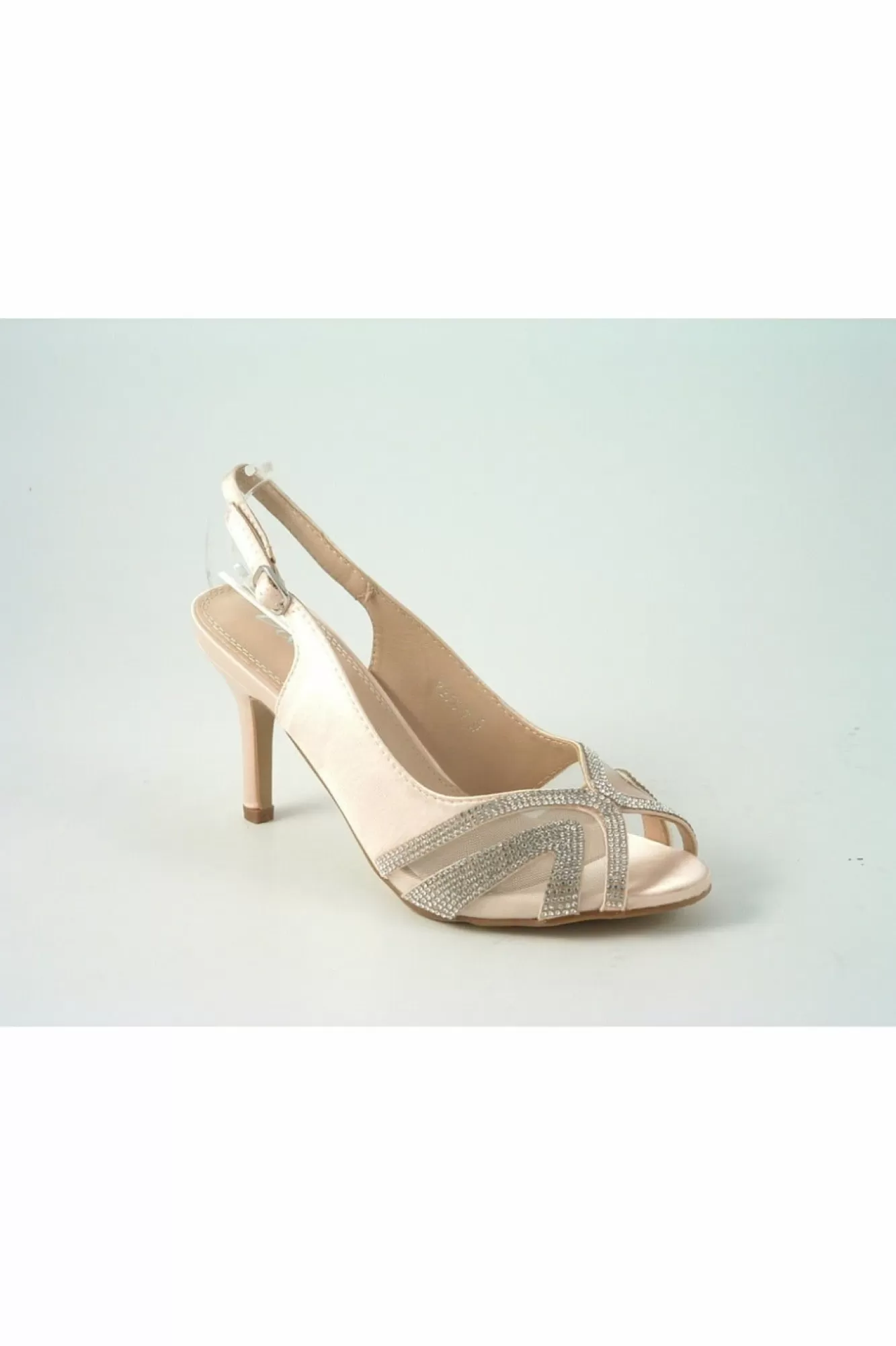 Mid Heels^Glitz Shoes Sienna Diamante Peep Toe Sling Back Mid Heel Champagne