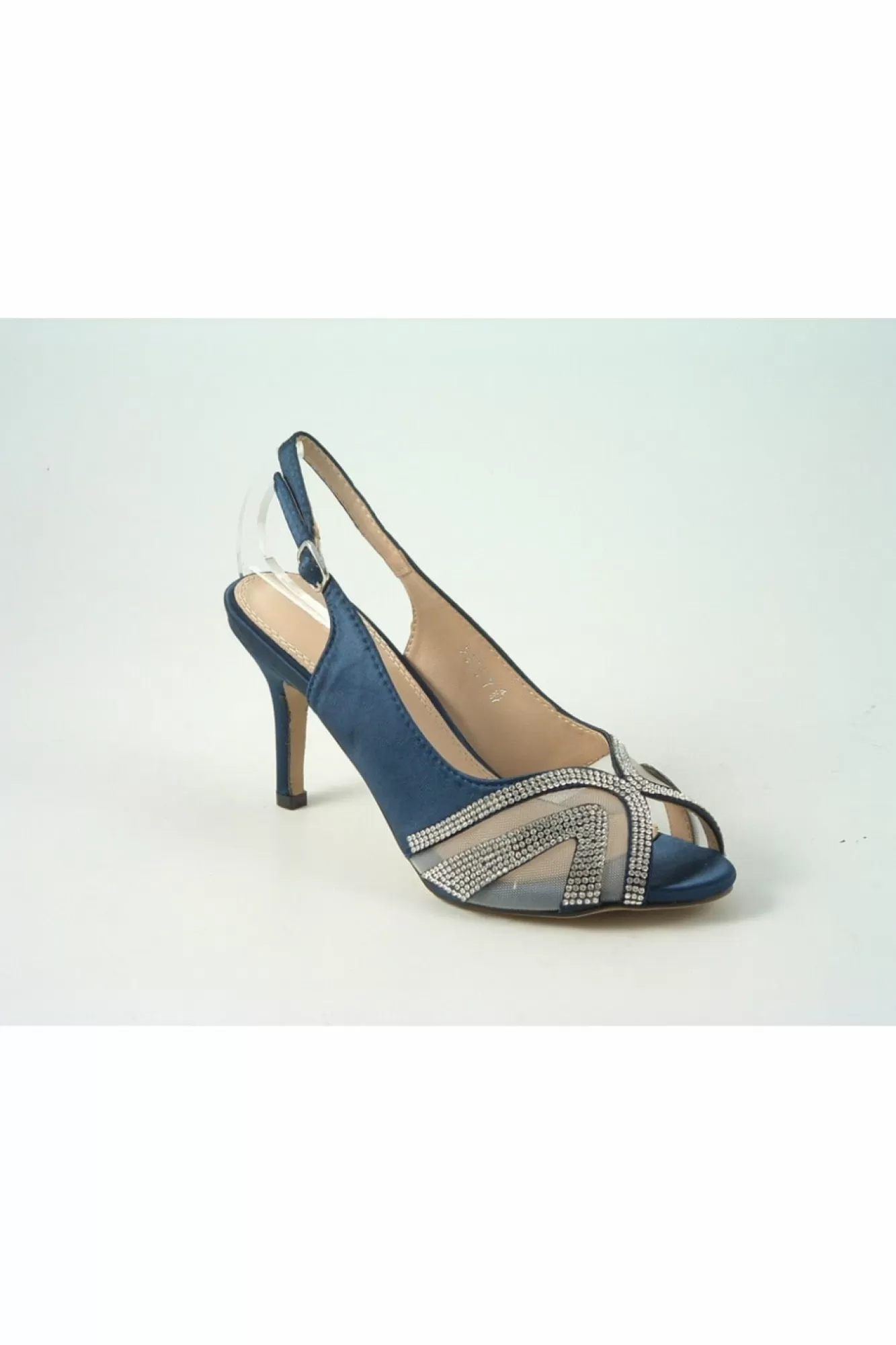 Mid Heels^Glitz Shoes Sienna Diamante Peep Toe Sling Back Mid Heel Navy