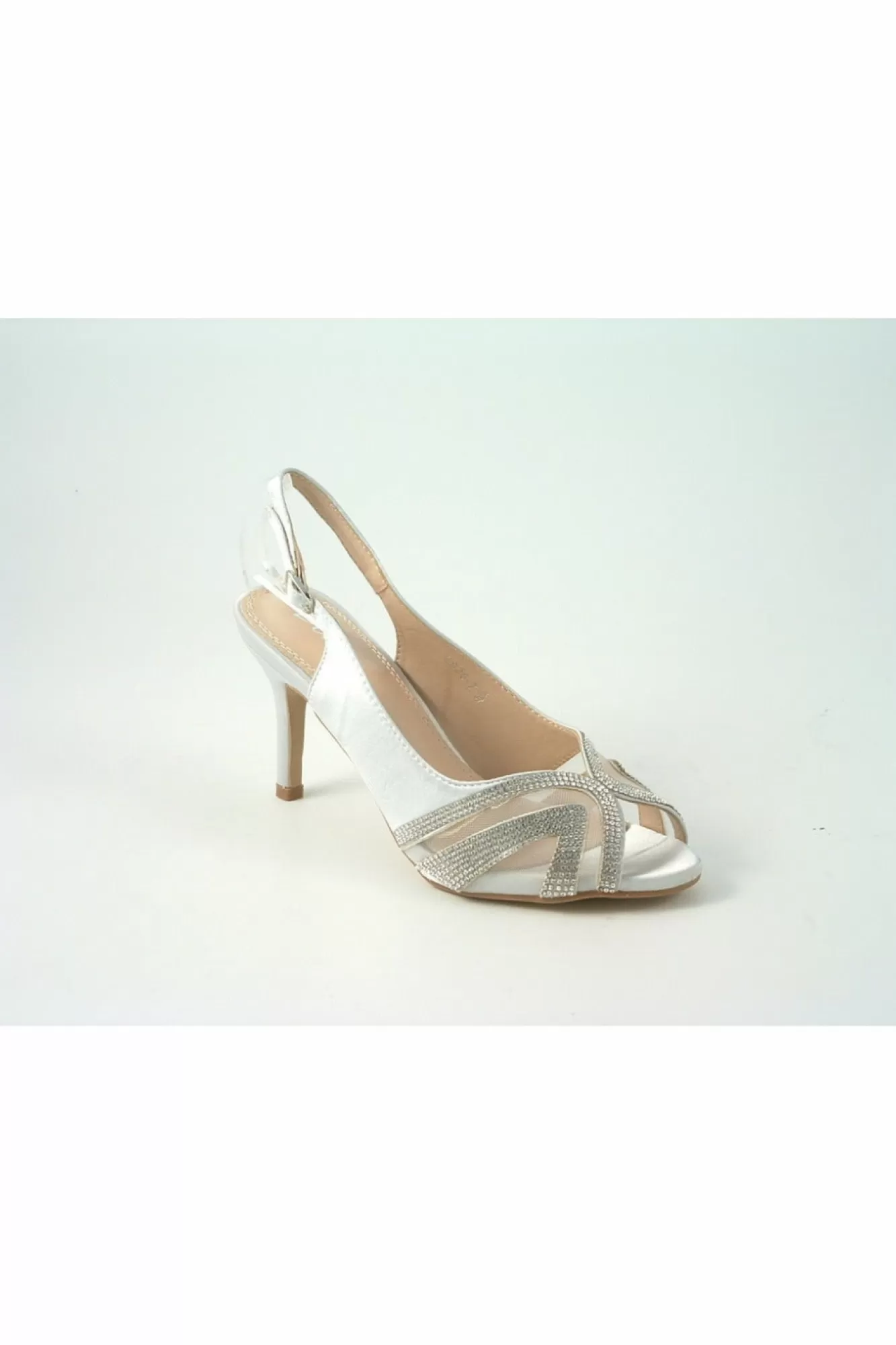 Mid Heels^Glitz Shoes Sienna Diamante Peep Toe Sling Back Mid Heel Silver