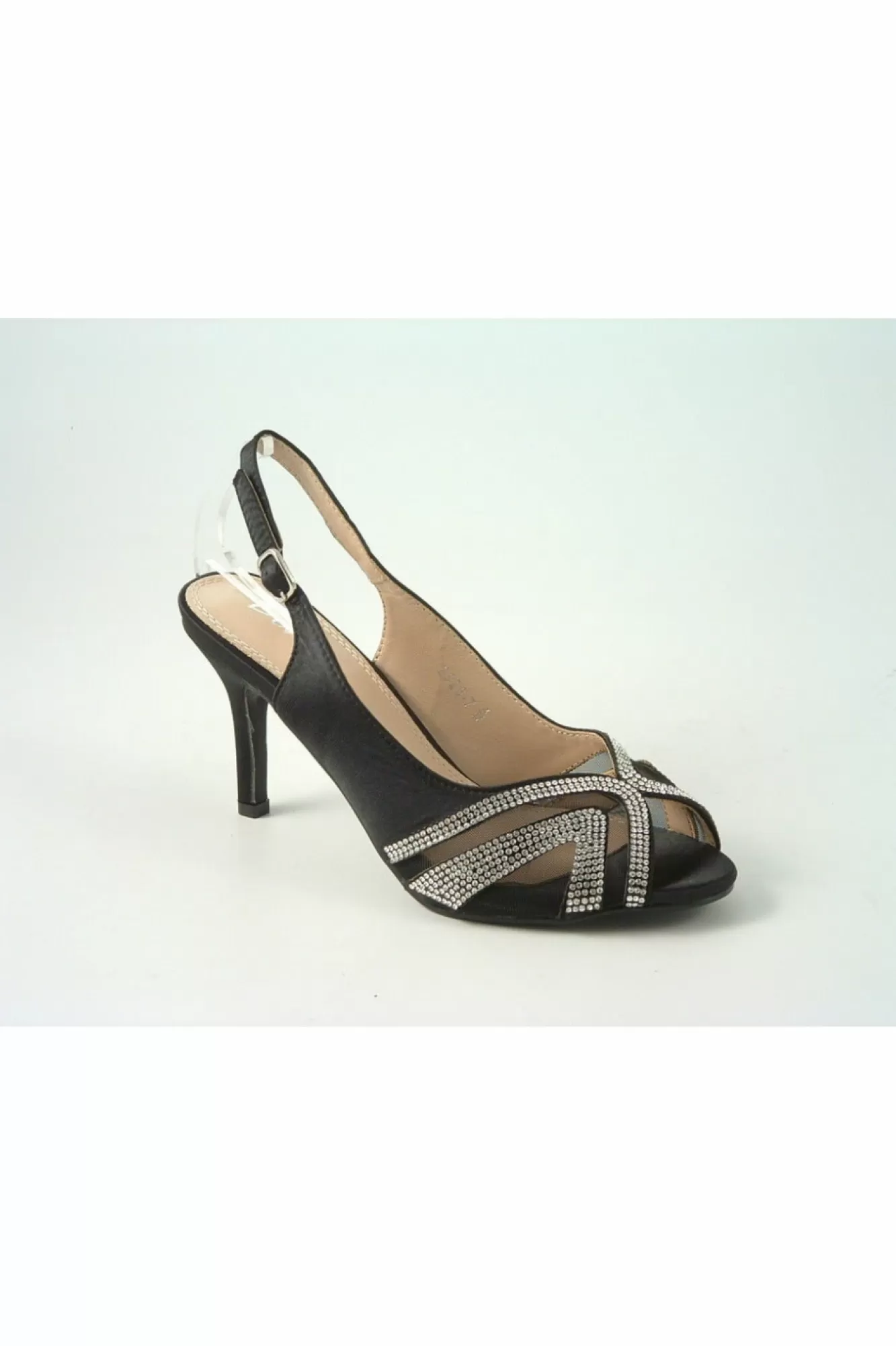 Mid Heels^Glitz Shoes Sienna Diamante Peep Toe Sling Back Mid Heel Black